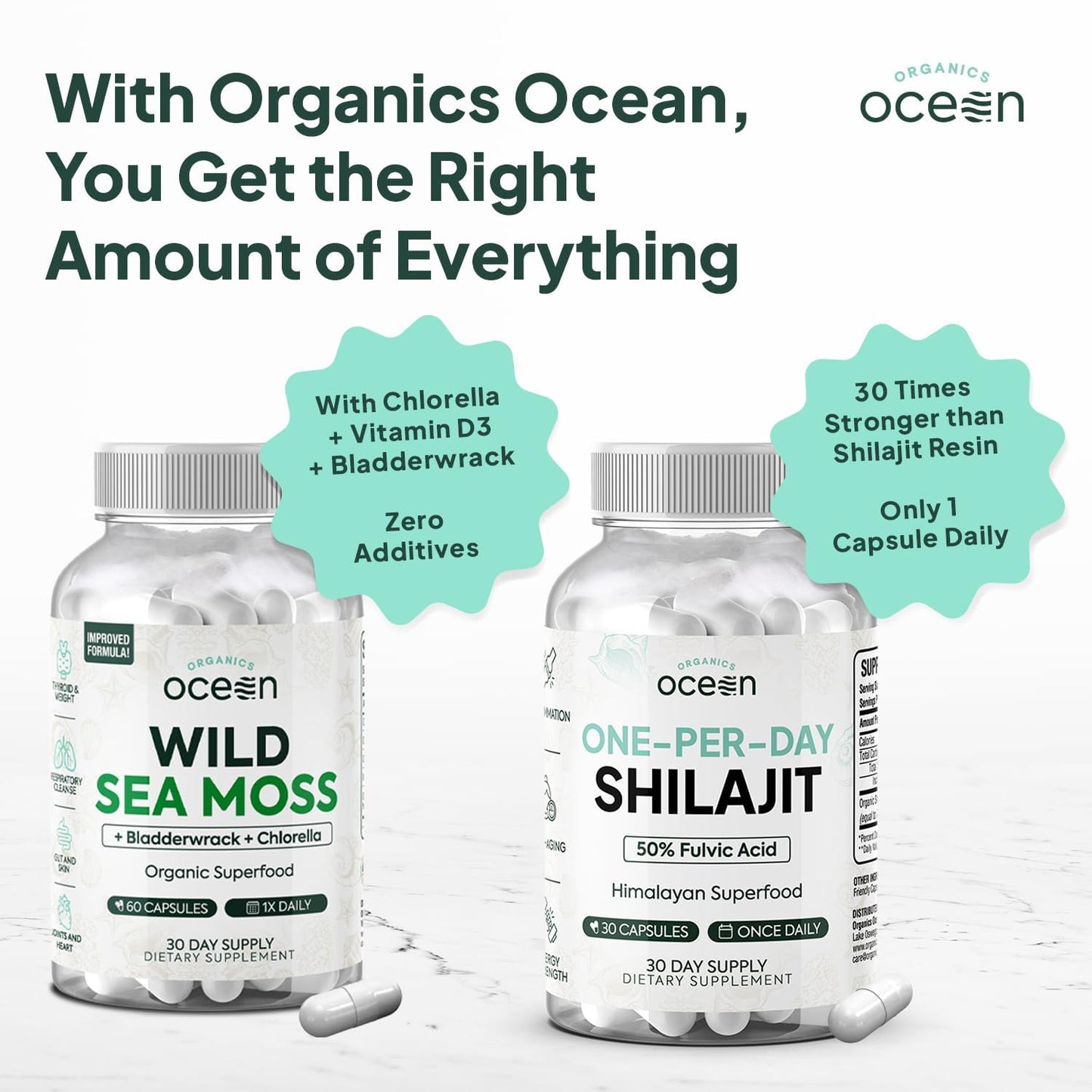 Organics Ocean Wild Sea Moss & Shilajit Capsules, 90 Capsules