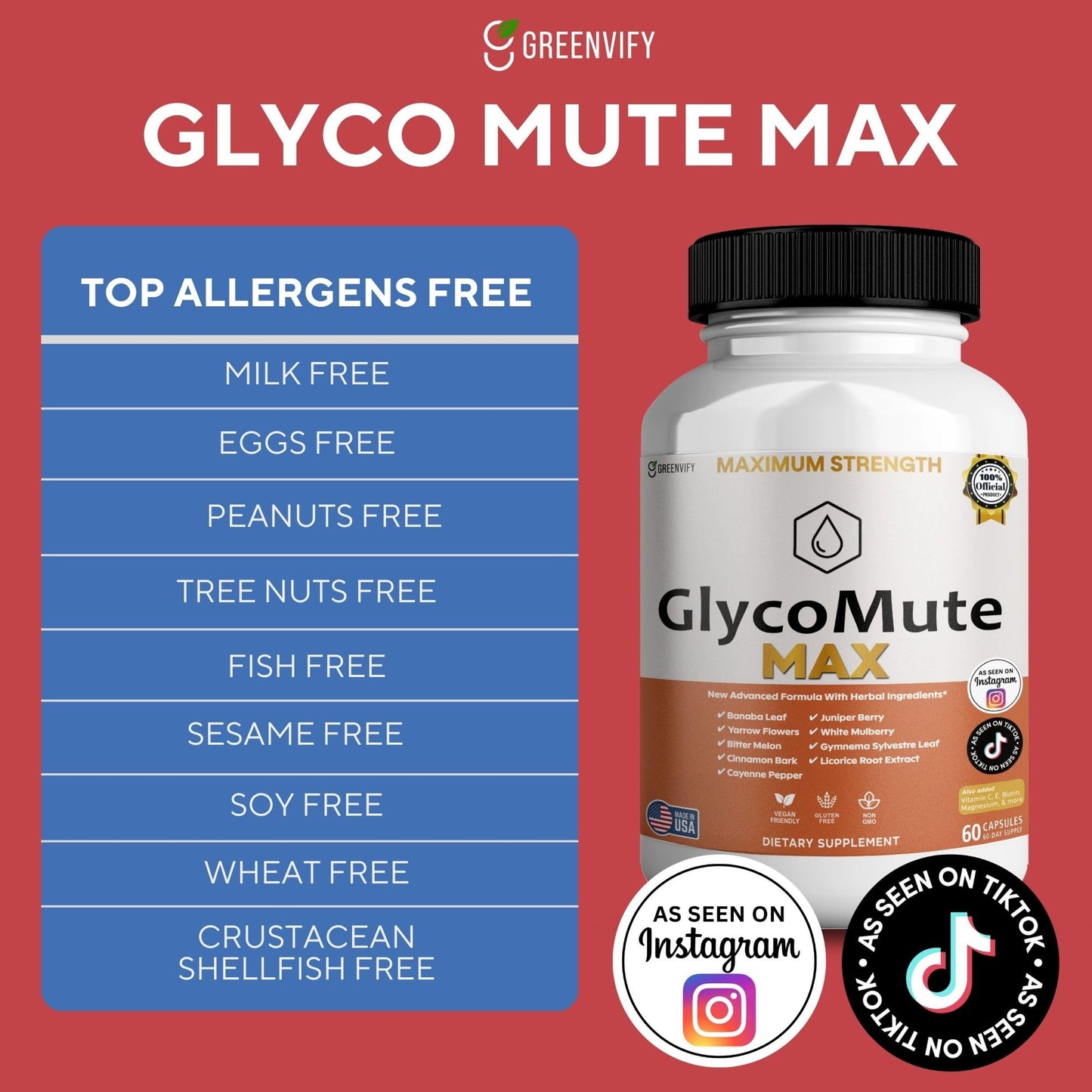 GREENVIFY GlycoMute MAX Supplement Maximum Strength Formula Capsules 60