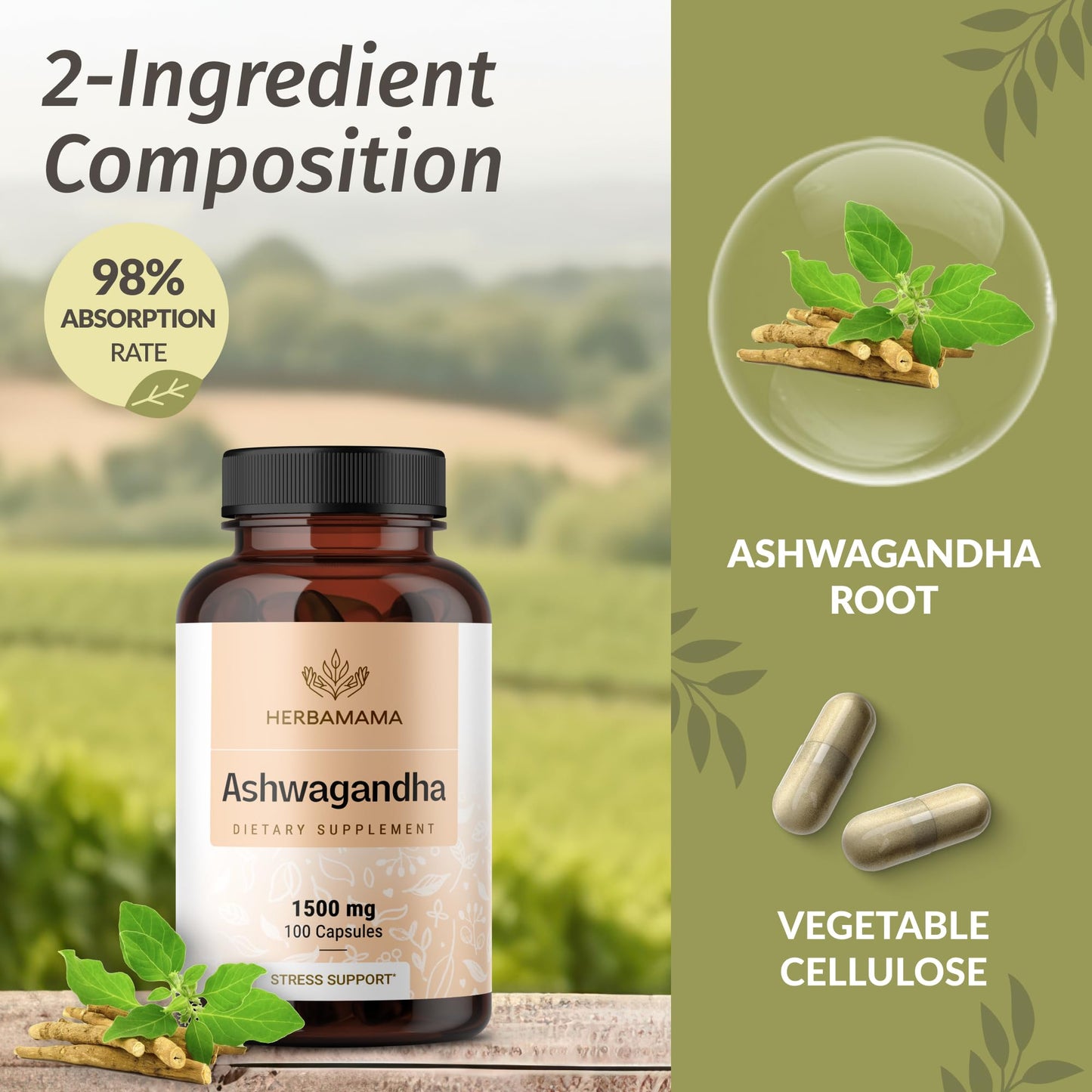 HERBAMAMA Ashwagandha 1500 mg Capsule, 100 Capsules