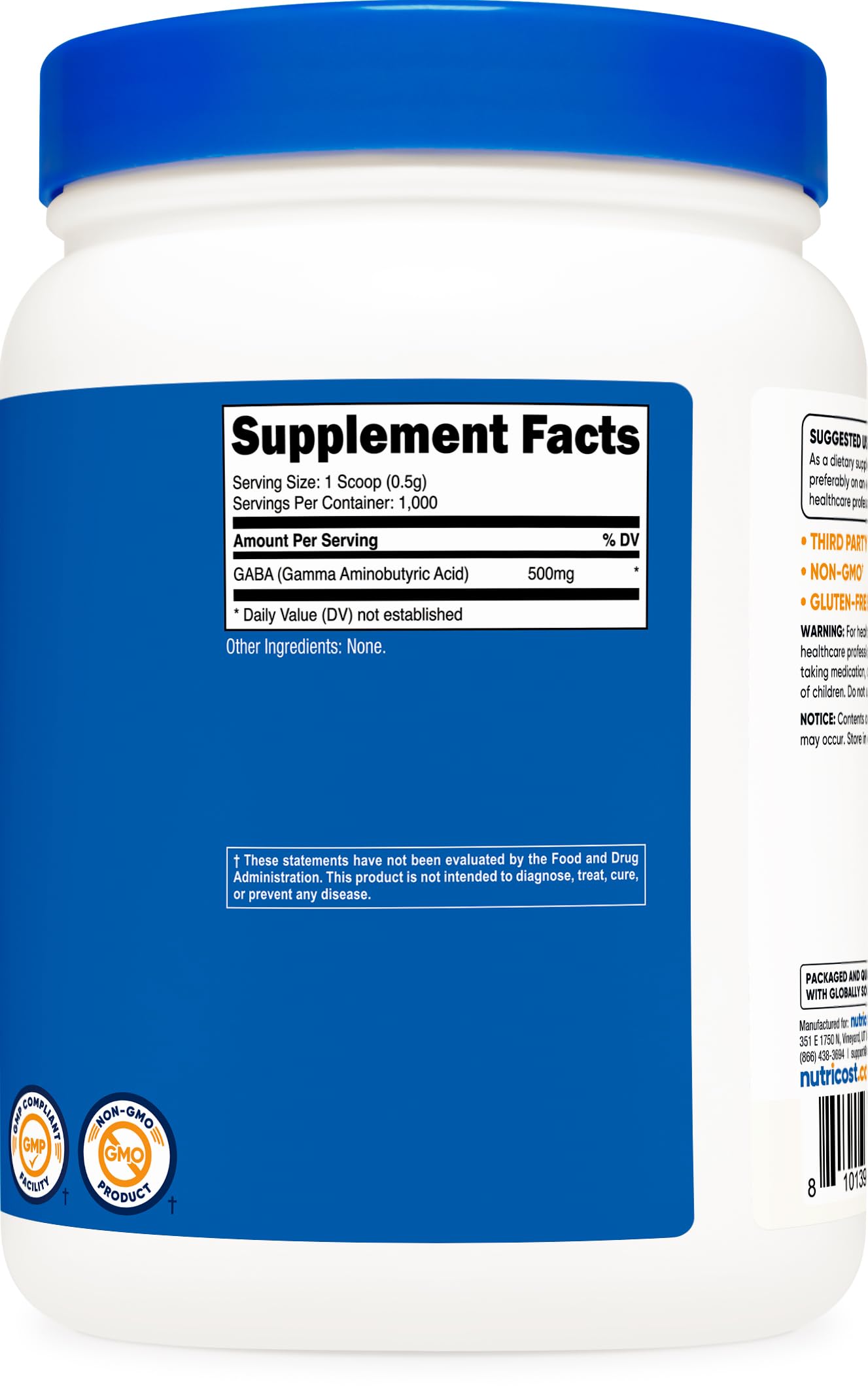 Nutricost Pure GABA (Gamma Aminobutyric Acid) Powder 35.274 oz