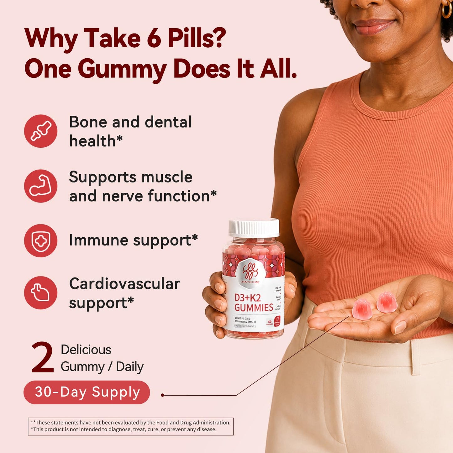 iMATCHME Vitamin D3 + K2 (MK-7) Gummies, 10,000 IU, 54 Gummies