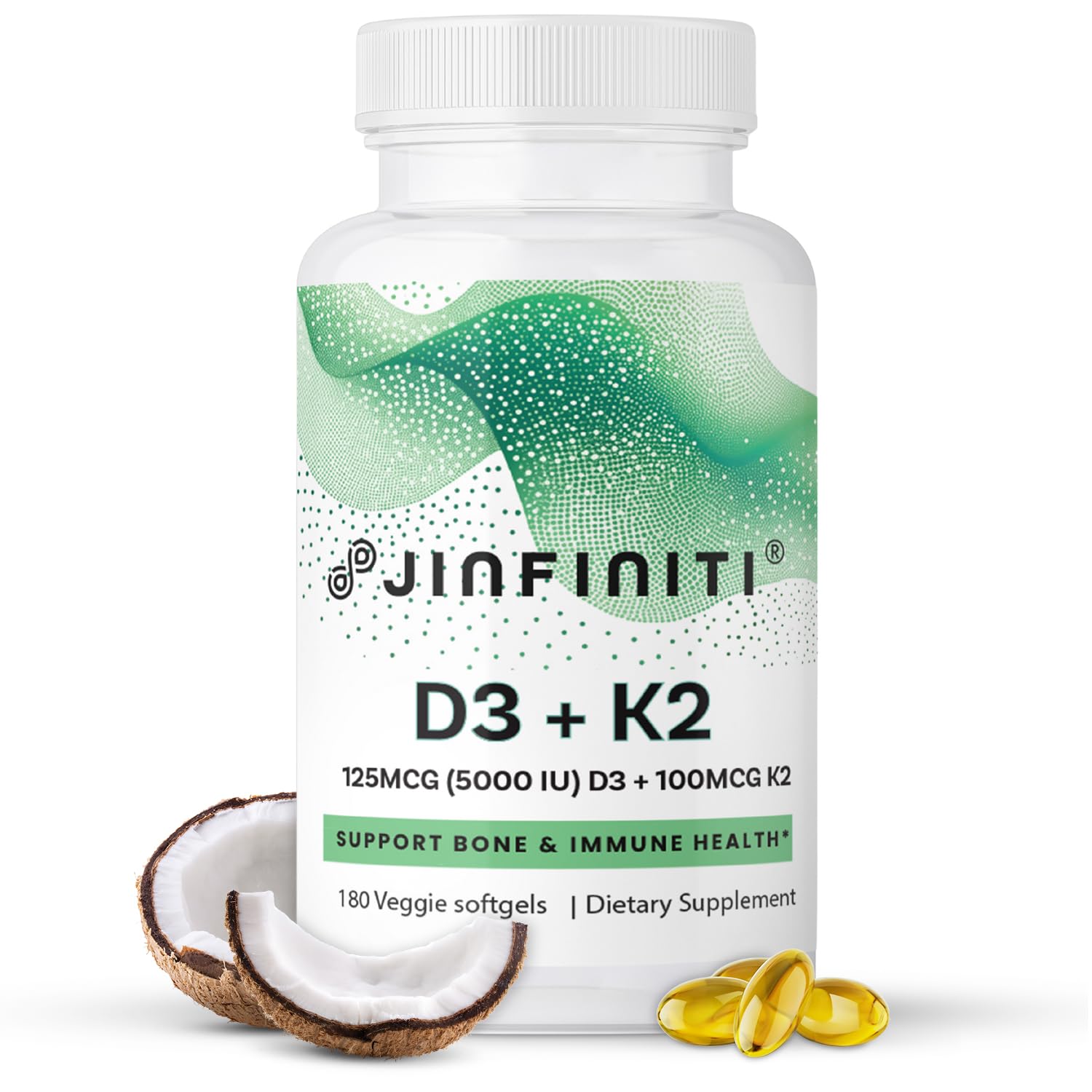 Jinfiniti Vitamin D3 + K2 Softgels, 180 Veggie Softgels
