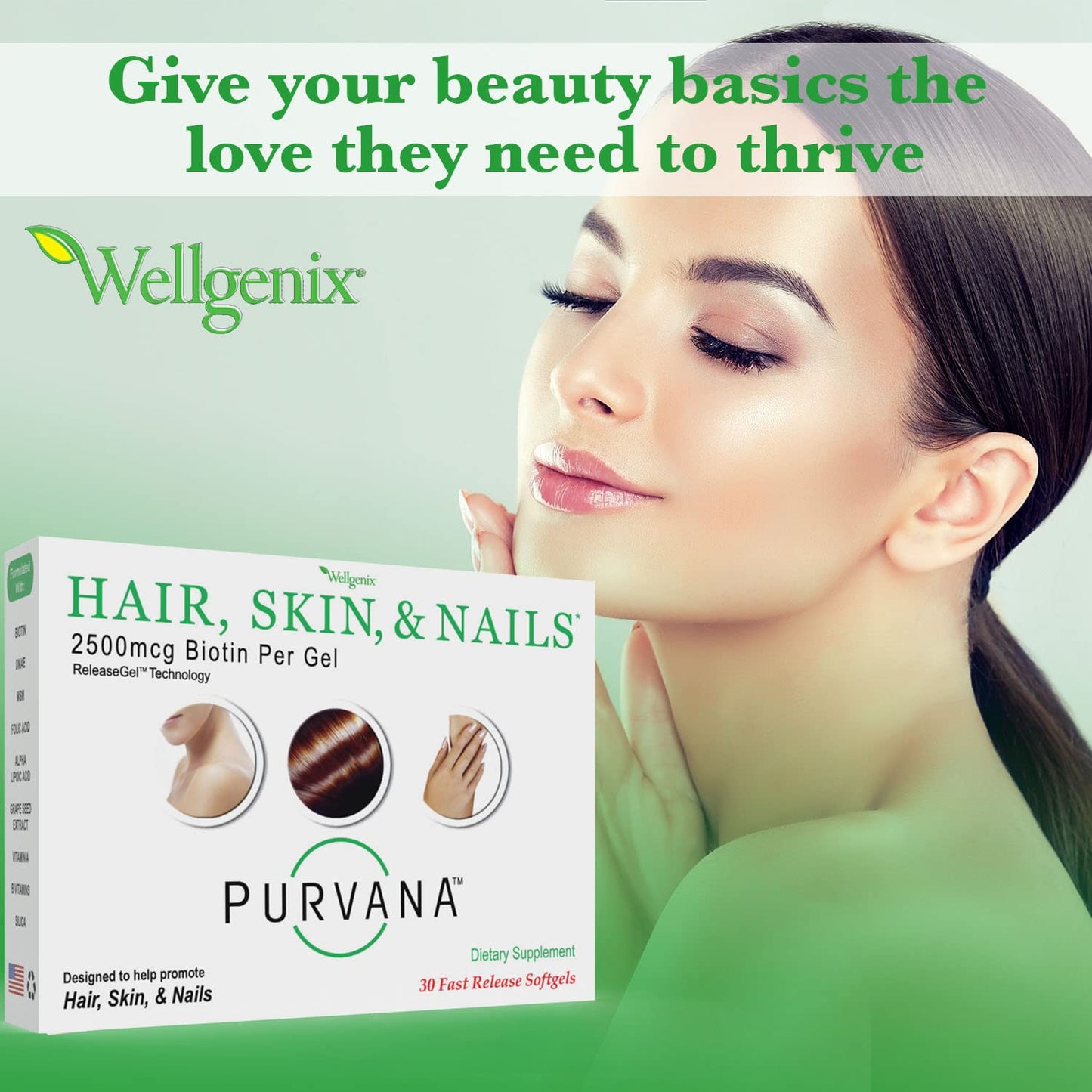 Wellgenix Purvana Hair Skin and Nails Supplement Softgels 60