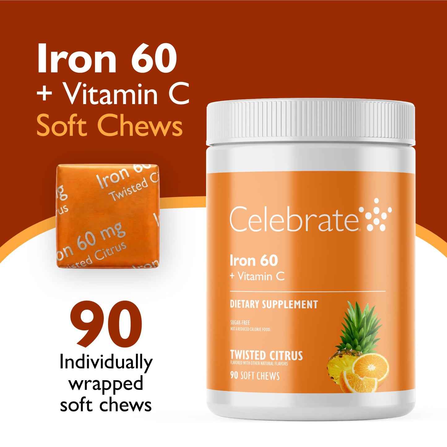 Celebrate Bariatric Supplements Iron Supplement with 60mg Iron & Vitamin C Gummy, 90 Count