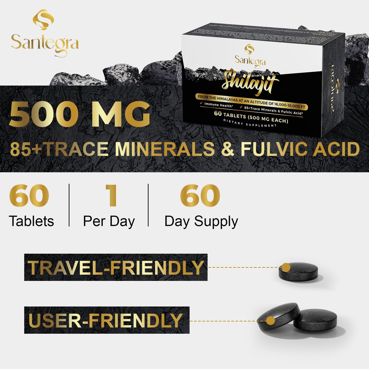 Santegra Shilajit Tablets 500 mg, 120 Count