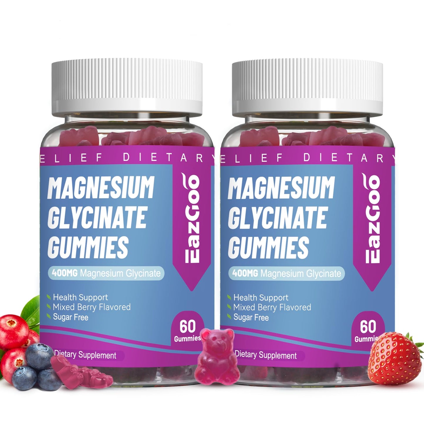 EAZGOO Magnesium Glycinate Gummies 400mg with L-Threonine 200mg, Sugar-Free Magnesium Potassium Supplement with Vitamin D, B6, CoQ10 for Muscle, 120 Gummies