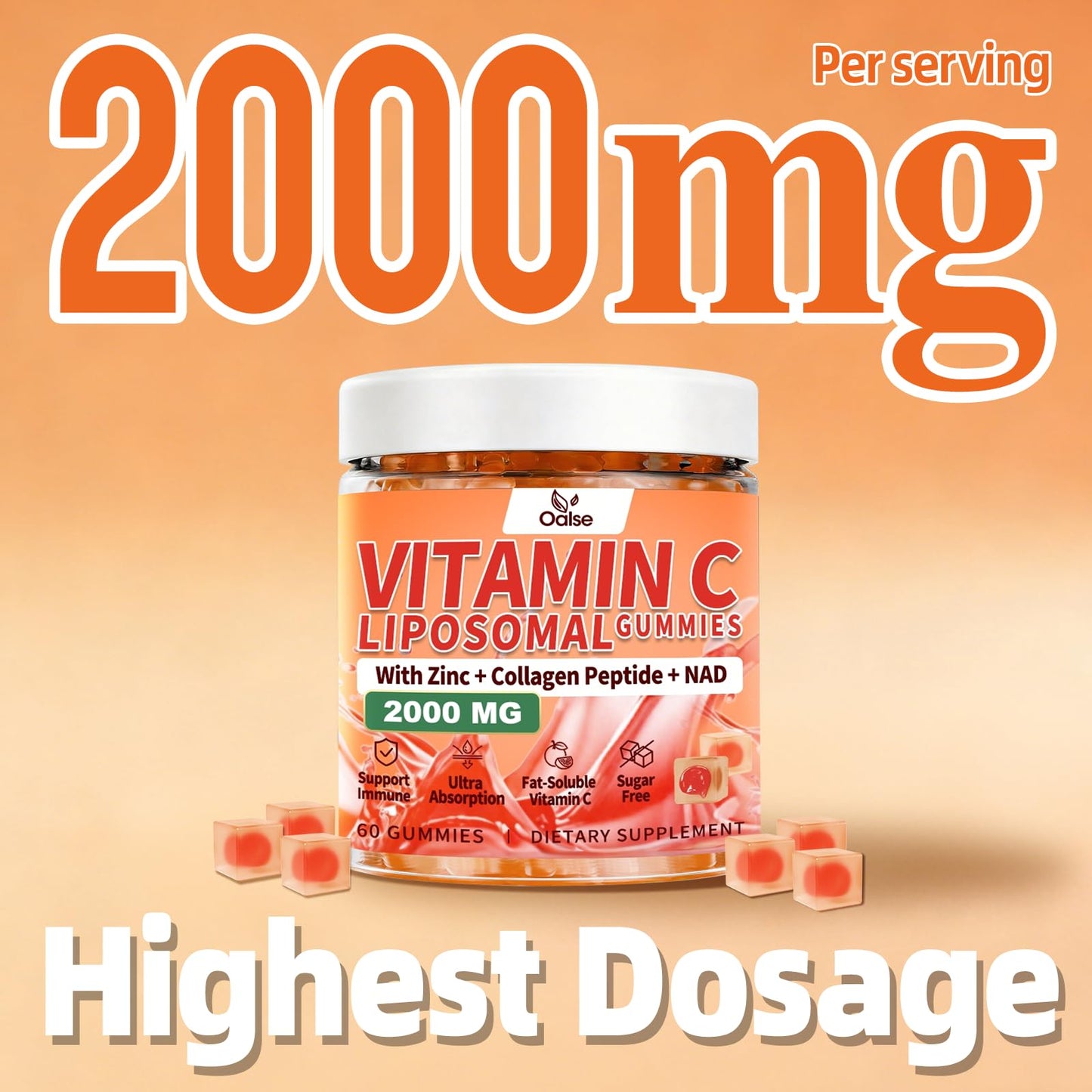 OALSE Liposomal Vitamin C Gummies 2000mg for Adults, 60 Gummies