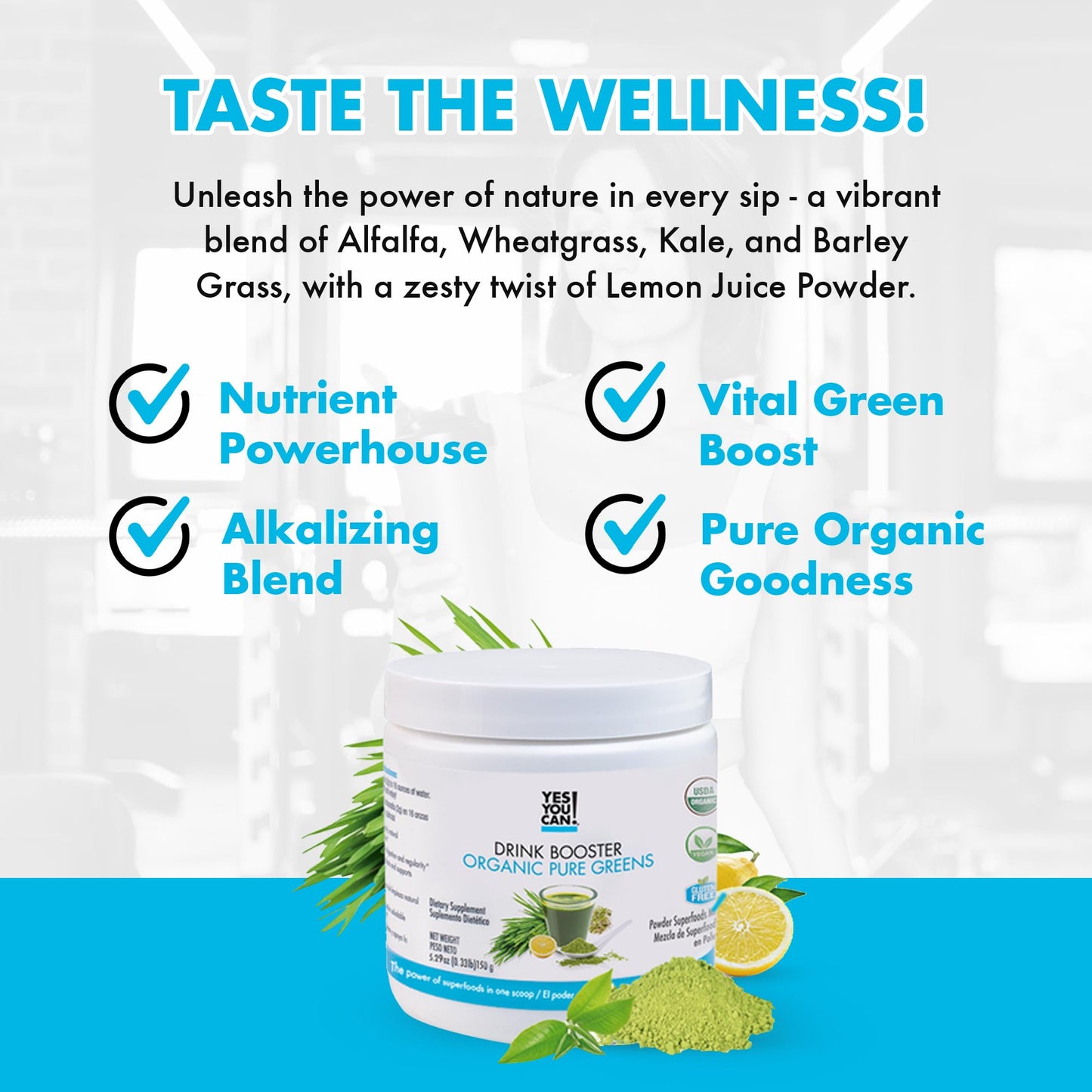 Yes You Can! Drink Booster Organic Greens Superfood Powder 10.58 oz (Pack of 2)