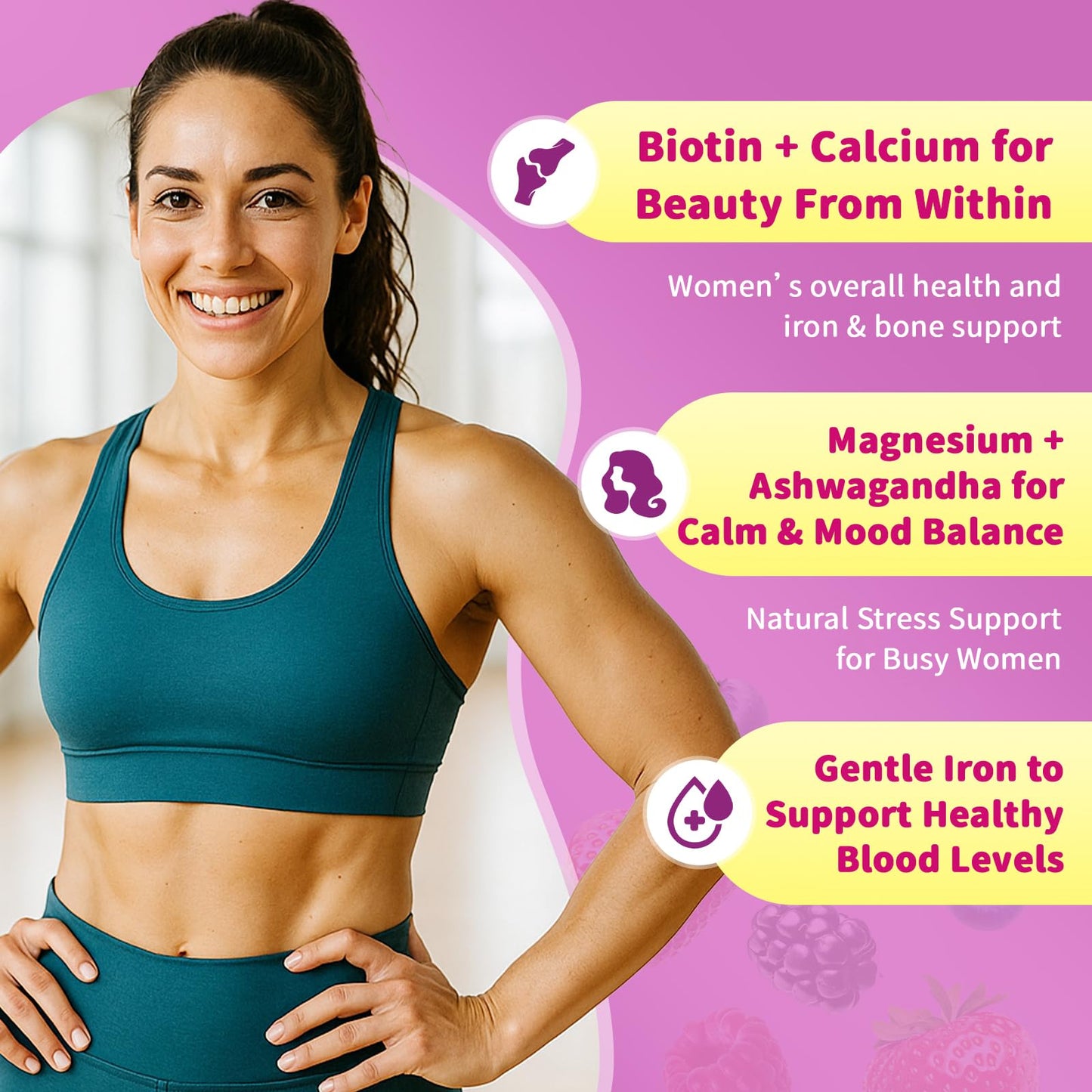 GparkNature Women's Multivitamin Gummies with Iron, Magnesium, Folate, Biotin, Zinc, Vitamin D3, A, C, E, B Complex, Sugar Free, 120 Gummies