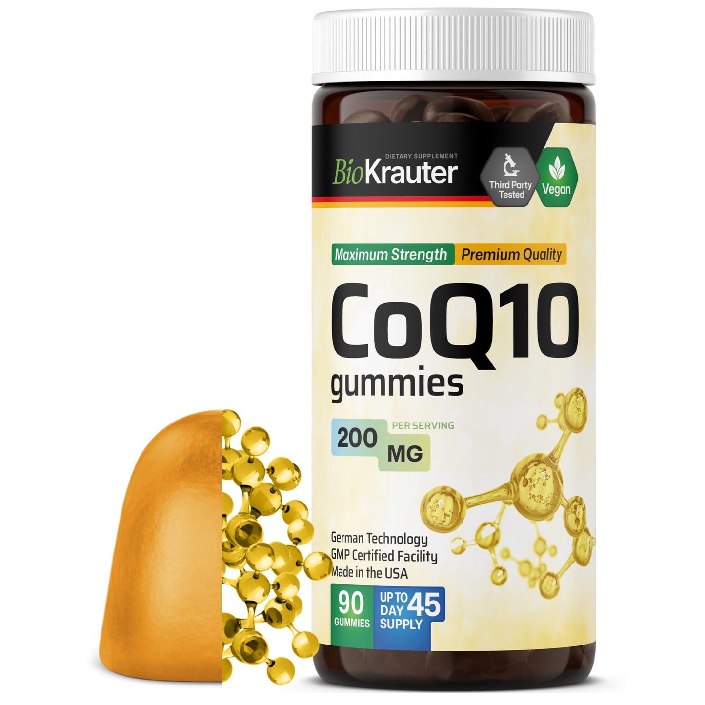 BIO KRAUTER CoQ10 200mg for Energy Production Gummy 90 Count