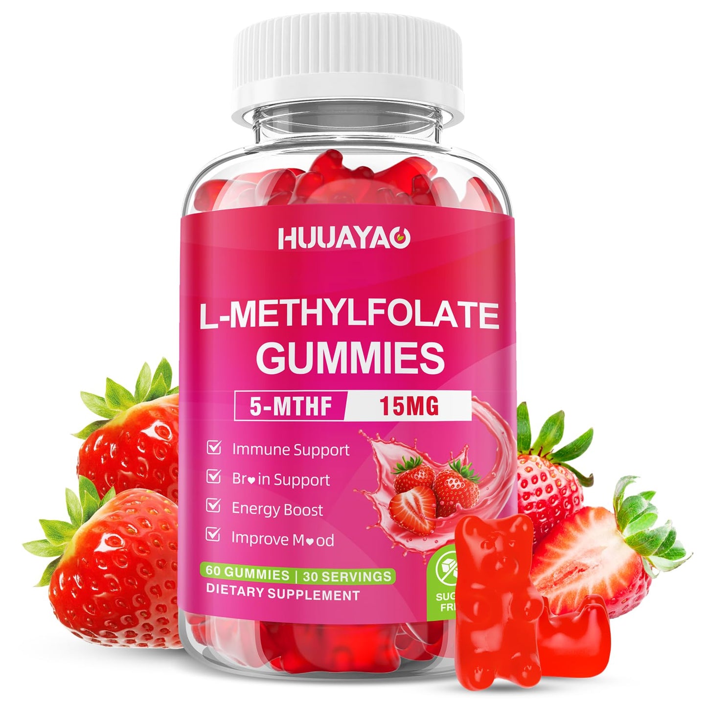 HUUAYAO L-Methylfolate 15 mg Gummies, 60 Count