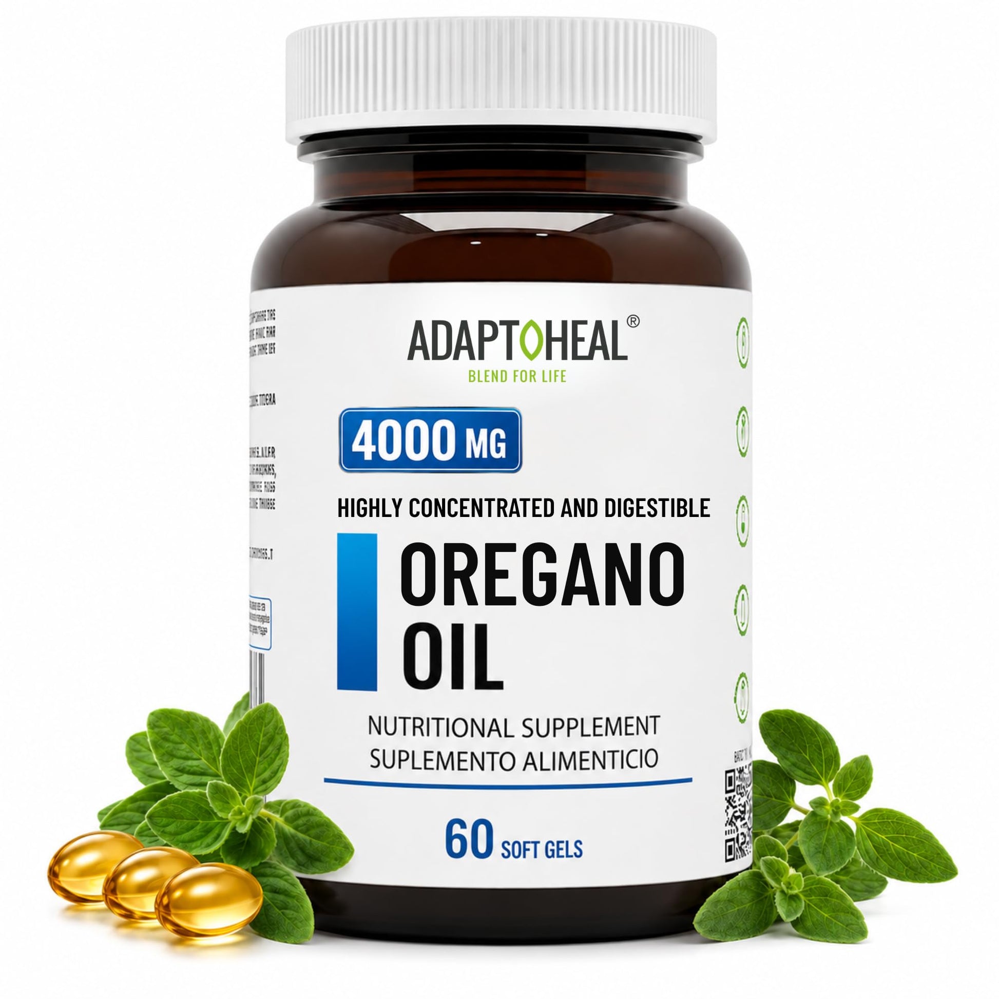 ADAPTOHEAL Oil of Oregano with 15% Carvacrol 4000mg Softgels, 60 count