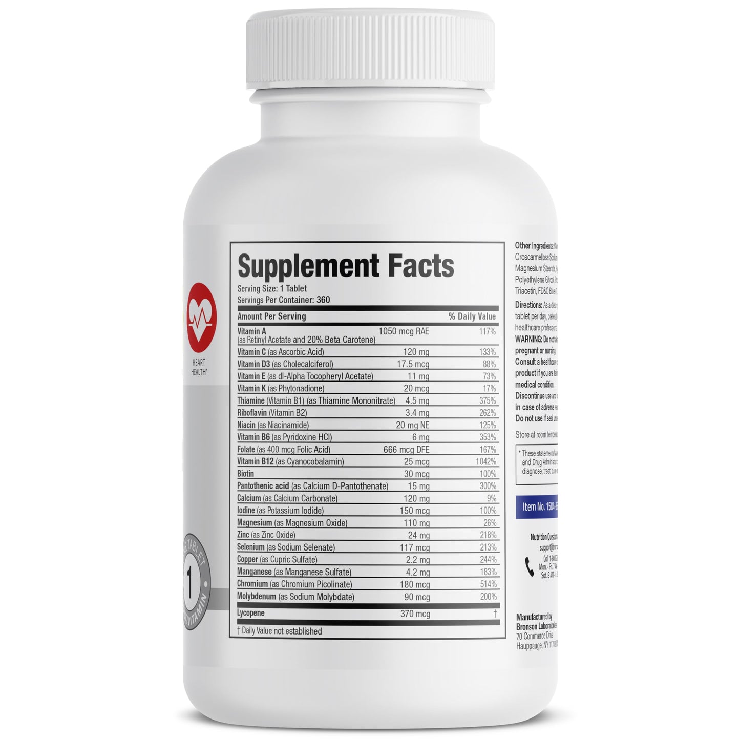 Bronson ONE Daily Men's 50+ Complete Multivitamin Multimineral Tablets, 360 Count