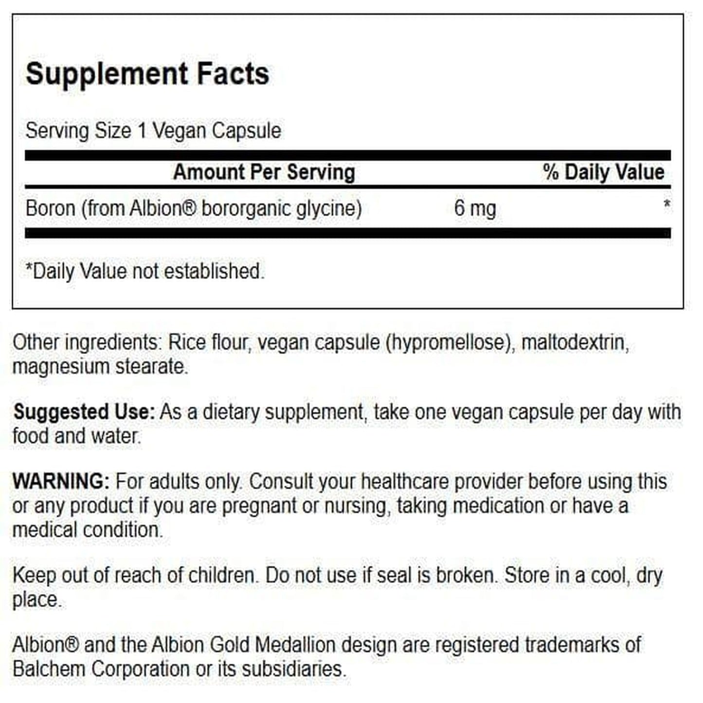 Swanson Boron from Albion Boroganic Glycine Supplement 60 Capsules