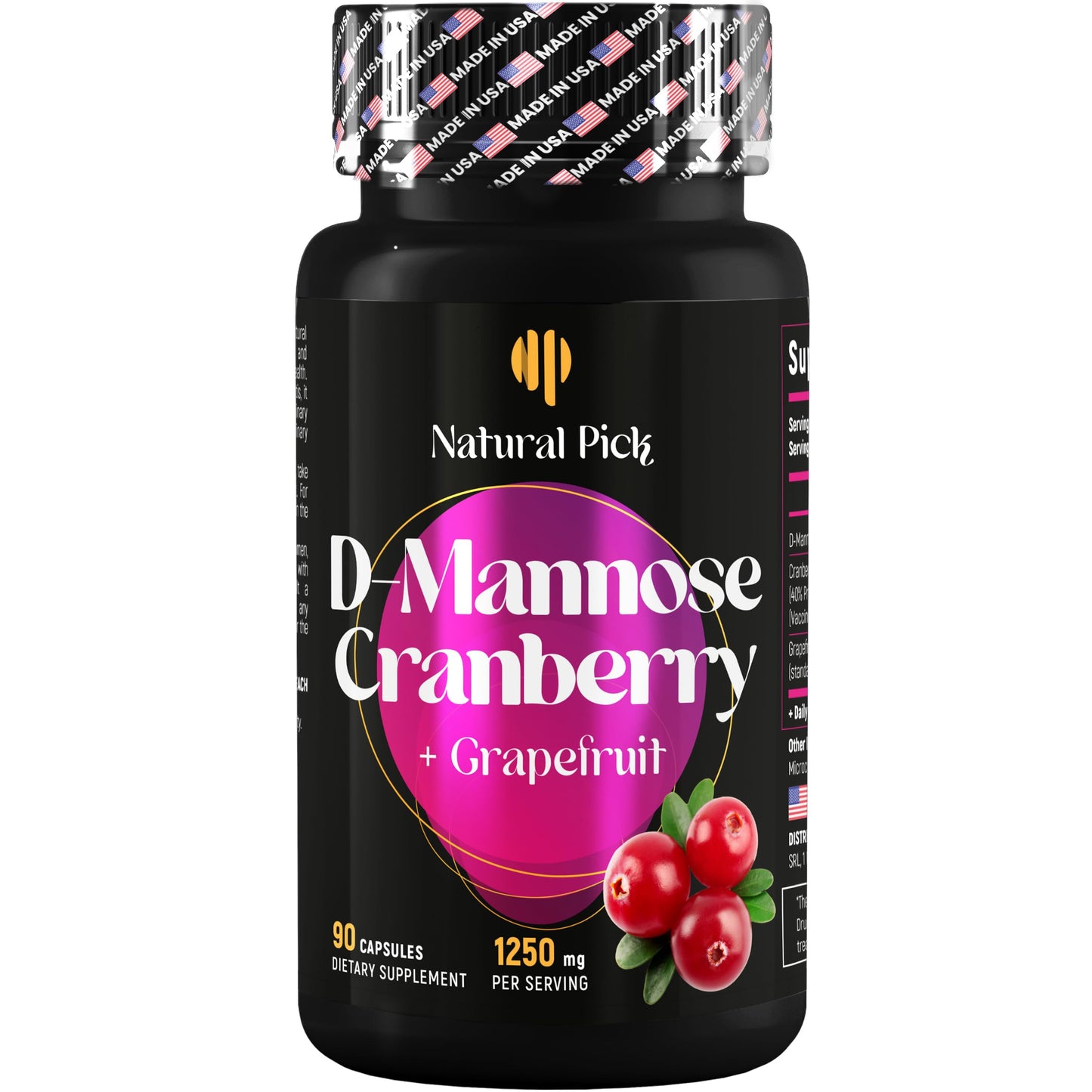 Natural Pick D Mannose with Cranberry 1250mg Capsules, 1 Count