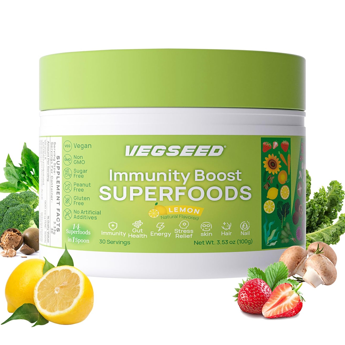 vegsseed Immunity Greens Superfoods Powder 3.53 Ounce