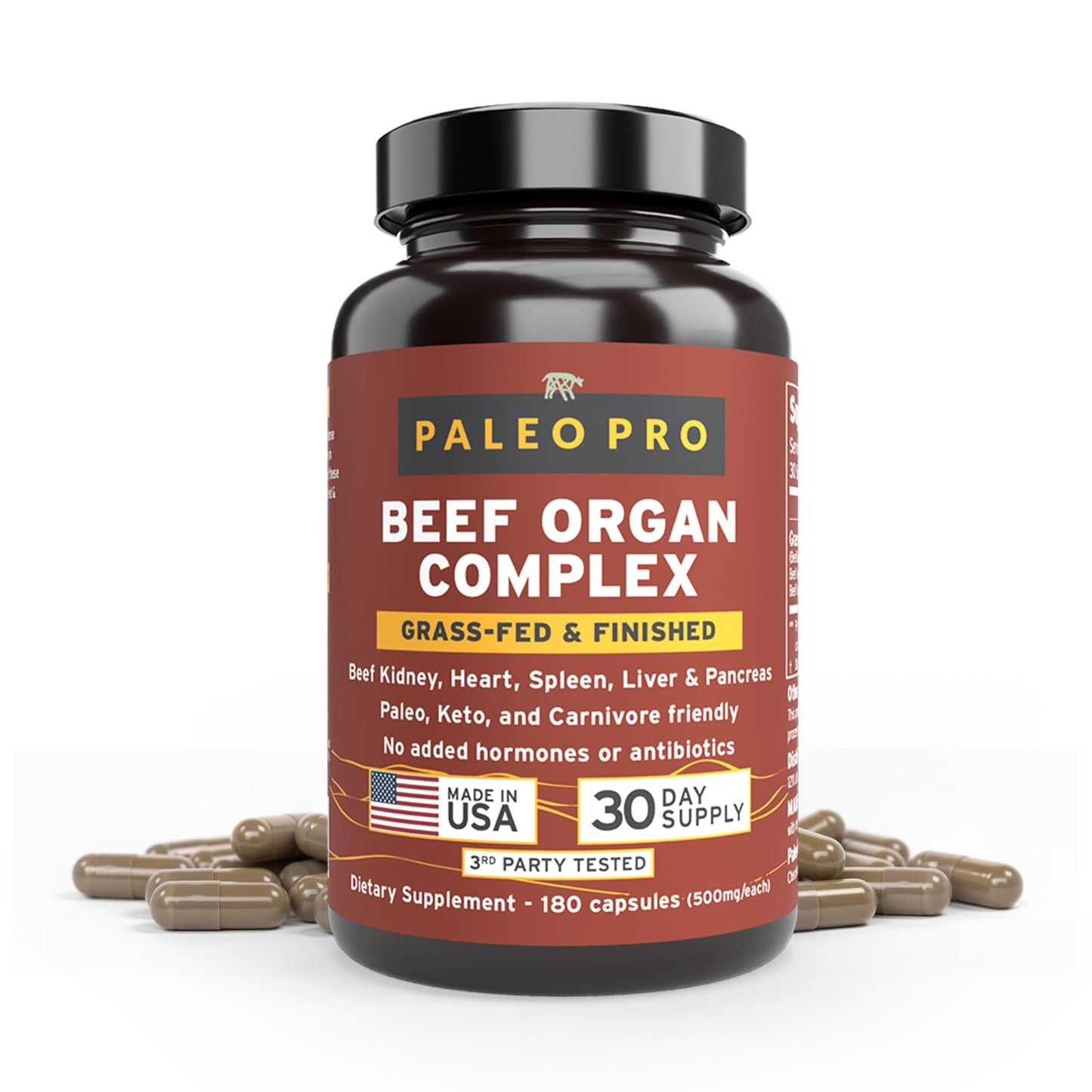 Paleo Pro O.G. Blend Premium Beef Organs Capsules, 180 Count