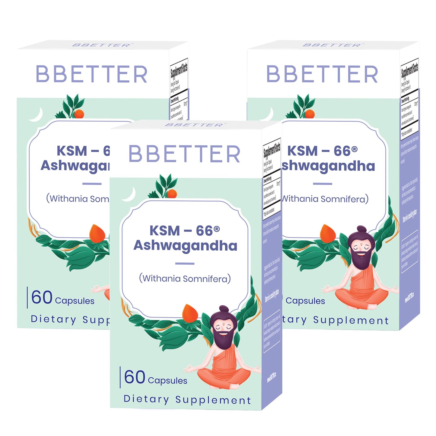 BBETTER Ashwagandha KSM 66 Pure Organic Root Powder Capsules, 180 Capsules