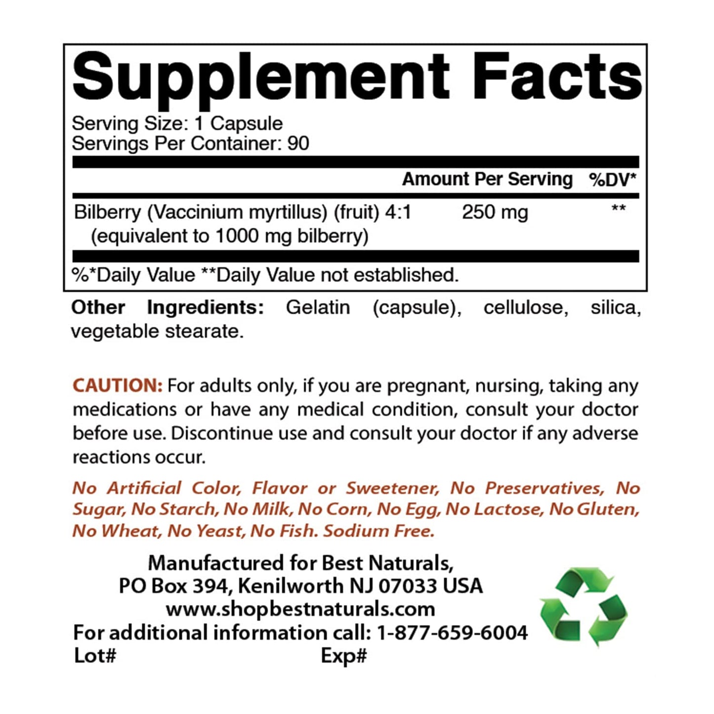 Best Naturals Bilberry 1000 mg Capsules, 270 Capsules
