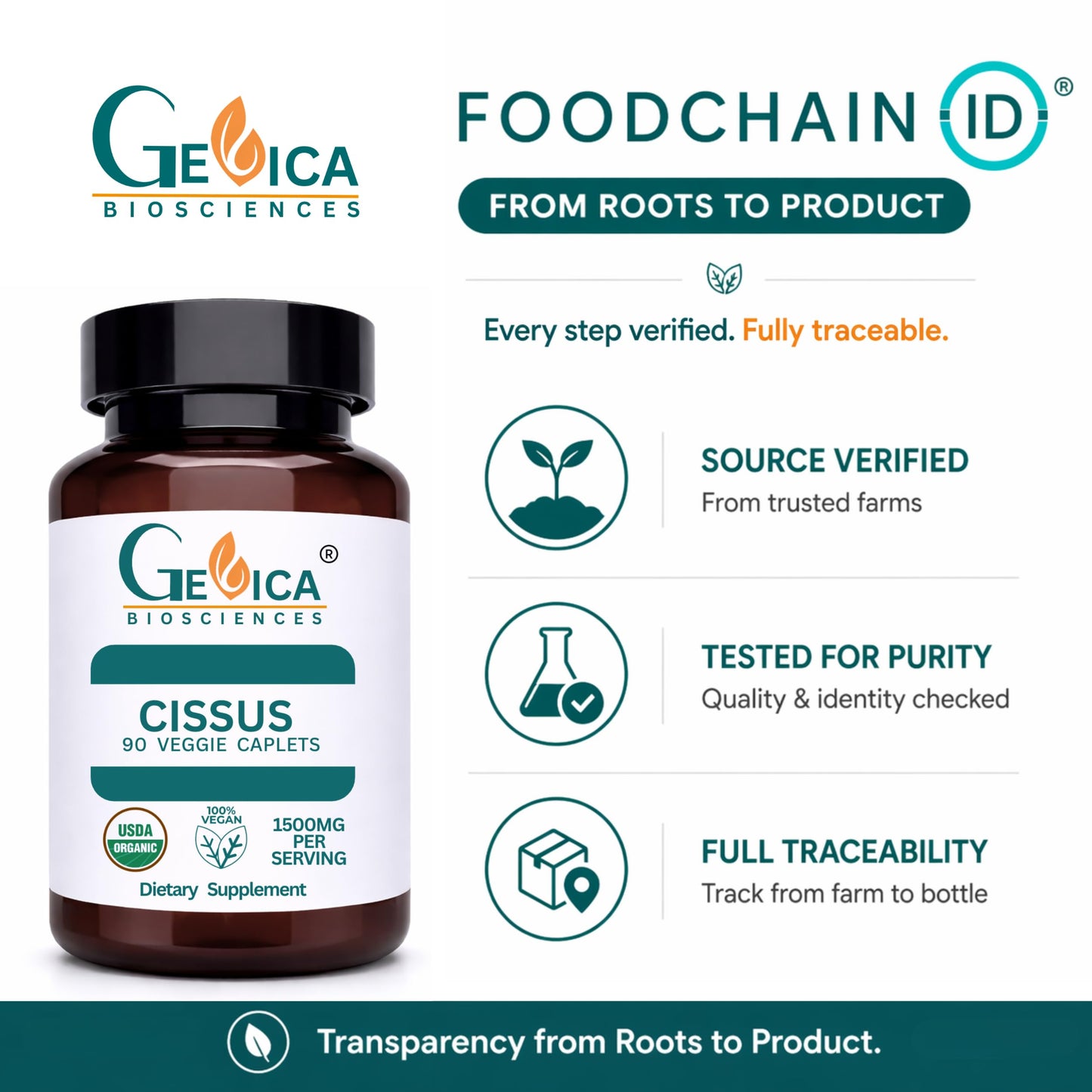 GeVica Biosciences Cissus Quadrangularis Caplets 90 Count