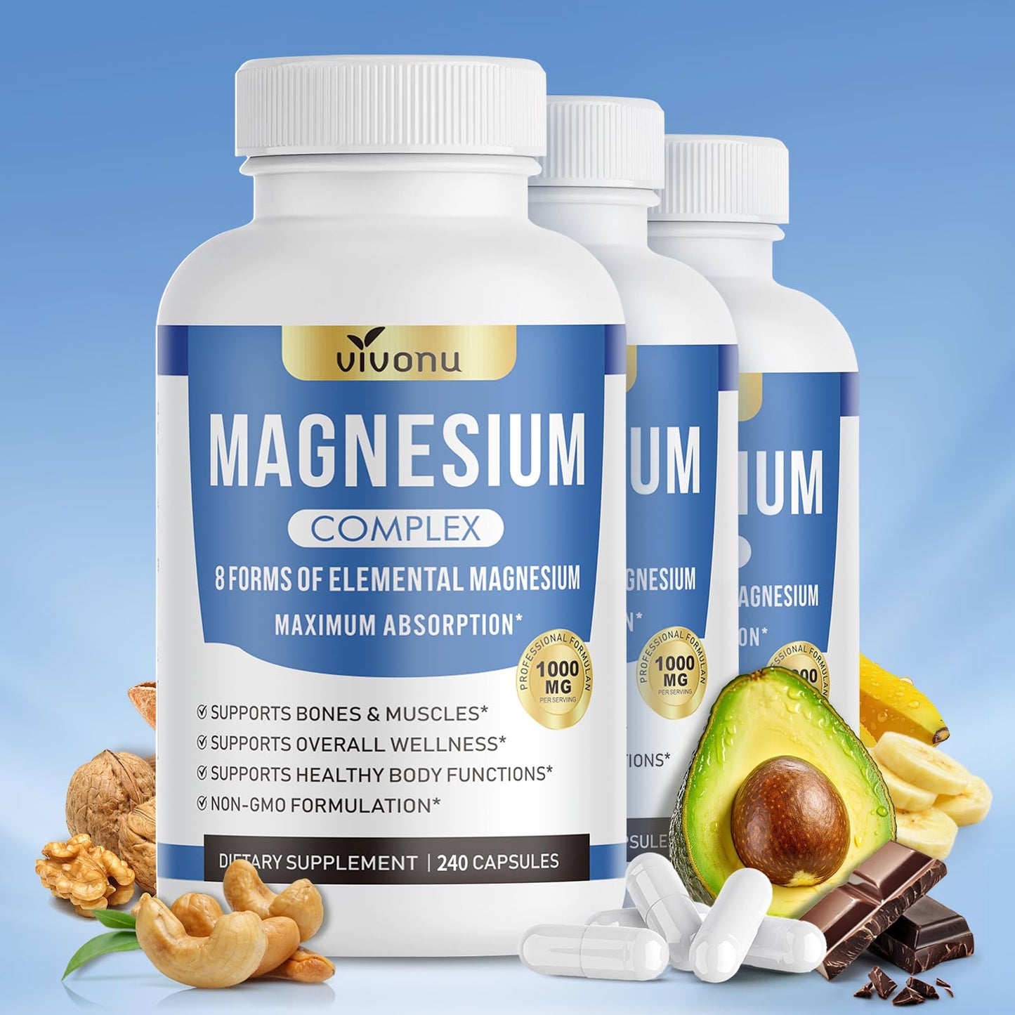 VivoNu 1000mg Magnesium Complex Capsules 240 capsules