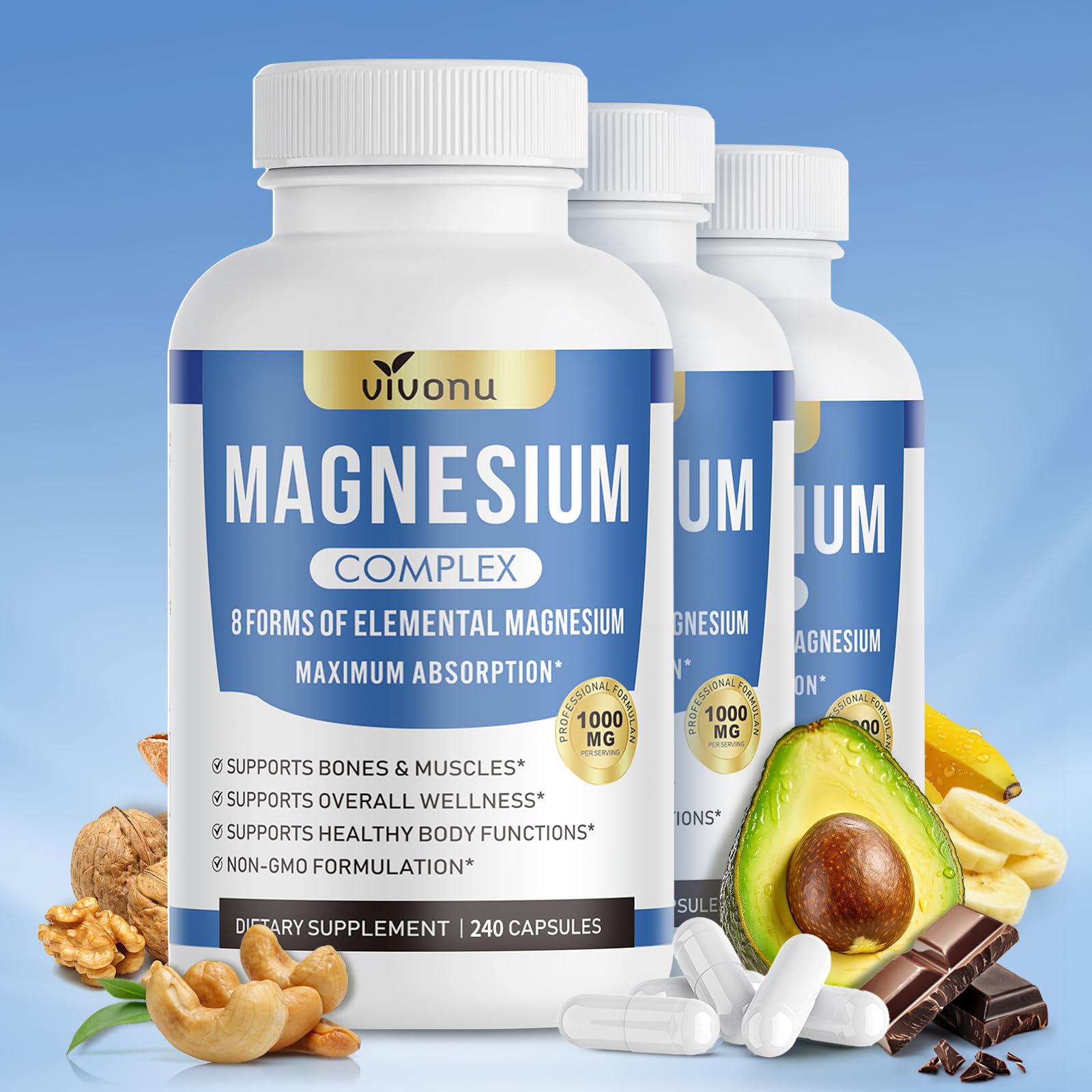 VivoNu 1000mg Magnesium Complex Capsules 240 capsules