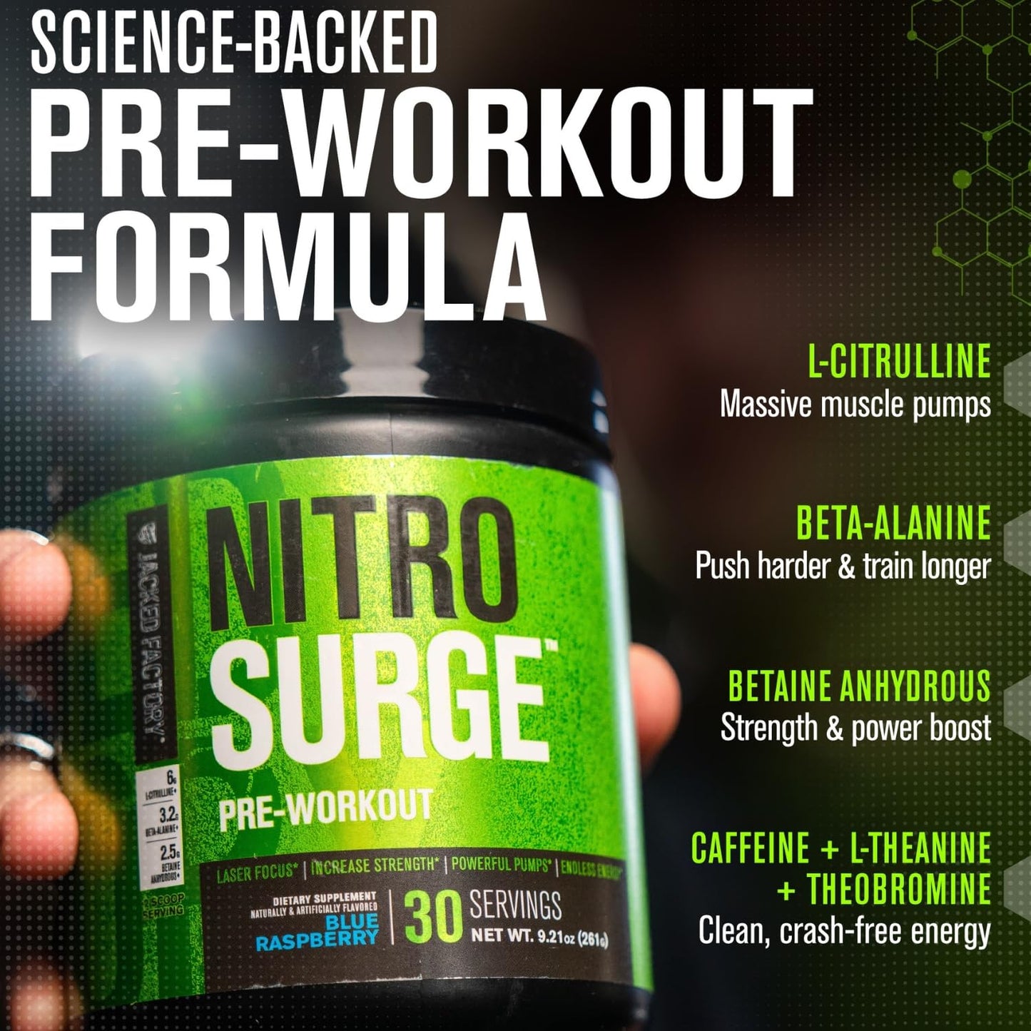 Jacked Factory Nitrosurge Pre Workout Powder, 30 Servings, Pineapple
