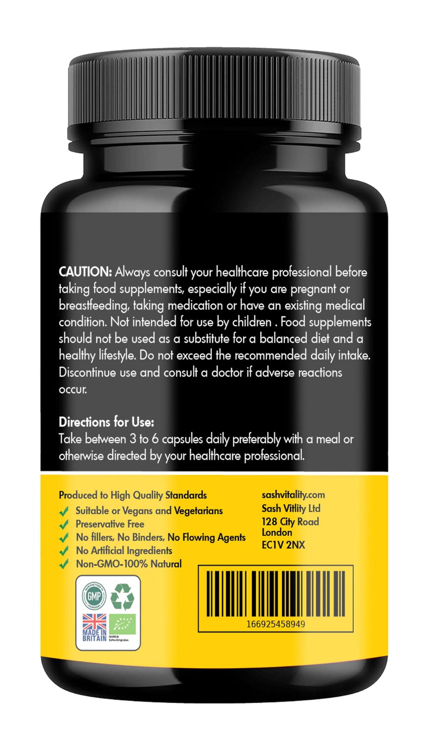 SASH Vitality Turmeric Curcumin 2130mg with Organic Black Pepper Vegan Capsules 120 Count