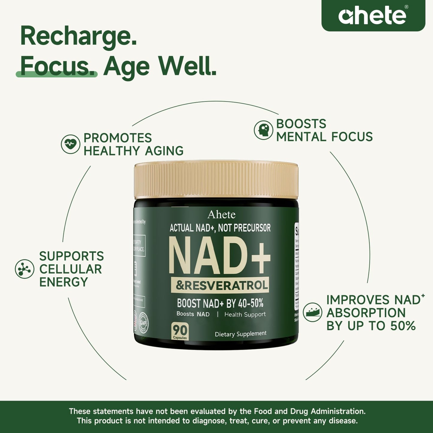 Ahete NAD Resveratrol Supplement 90 Capsules