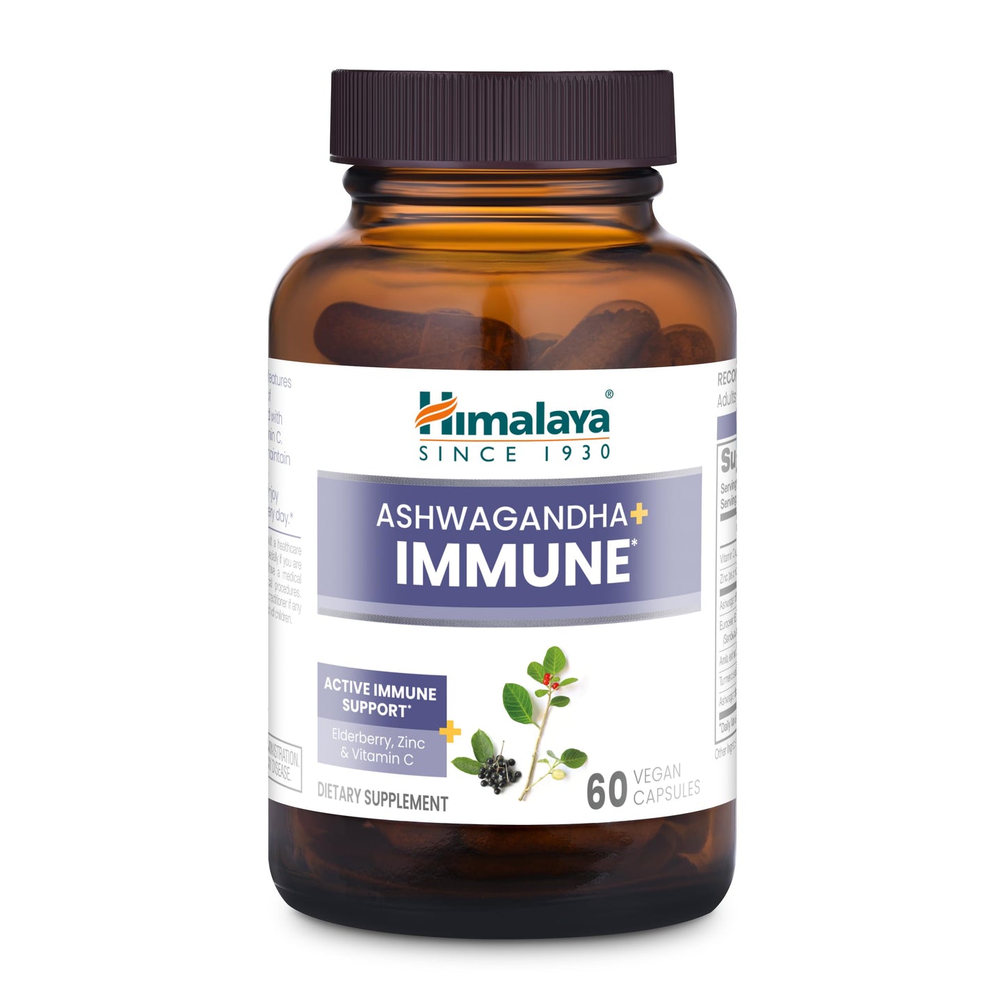 Himalaya Ashwagandha+ Immune - Herbal Immune Support Supplement with Vitamin C, Zinc, Elderberry, and Amla for Immunity Capsule, 60 Capsules