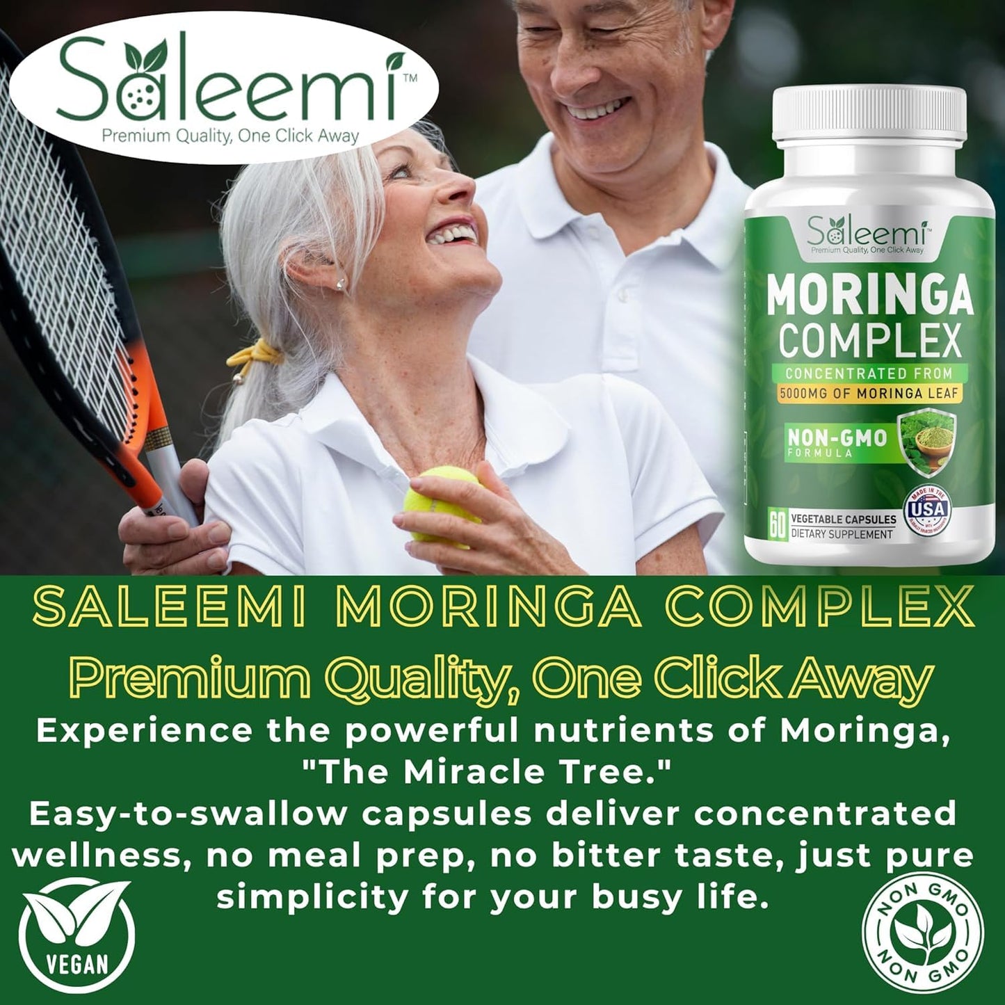 SALEEMI Moringa Capsules Premium Moringa Oleifera Leaf & Seed Extract, 60 Capsules