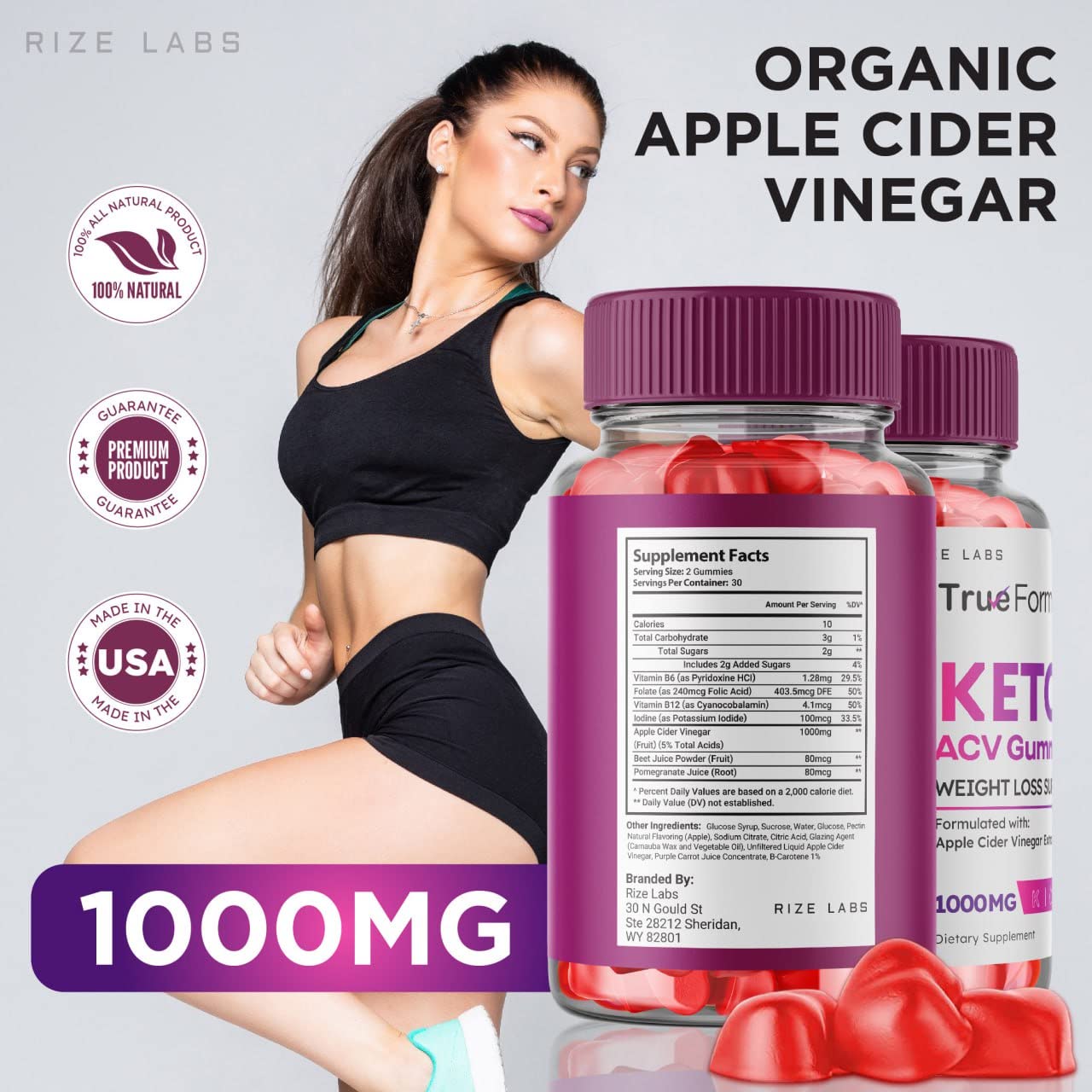 Rize Labs True Form Keto ACV Gummies, 60 Gummies