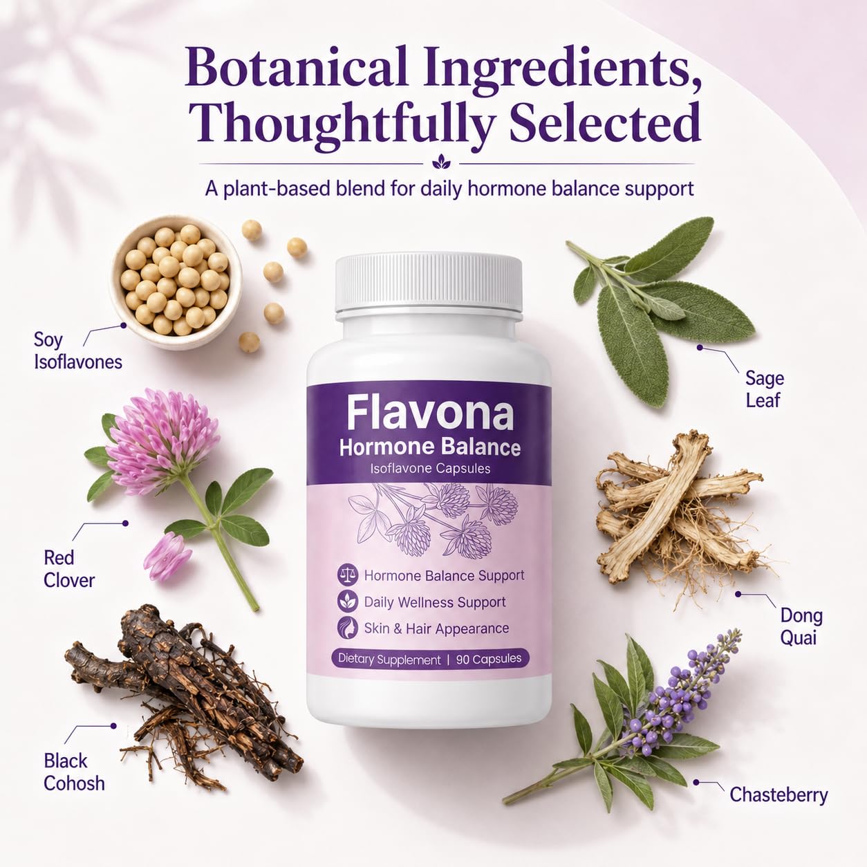 Flavona Hormone Balance for Women Capsules, 90 Count, Non-GMO
