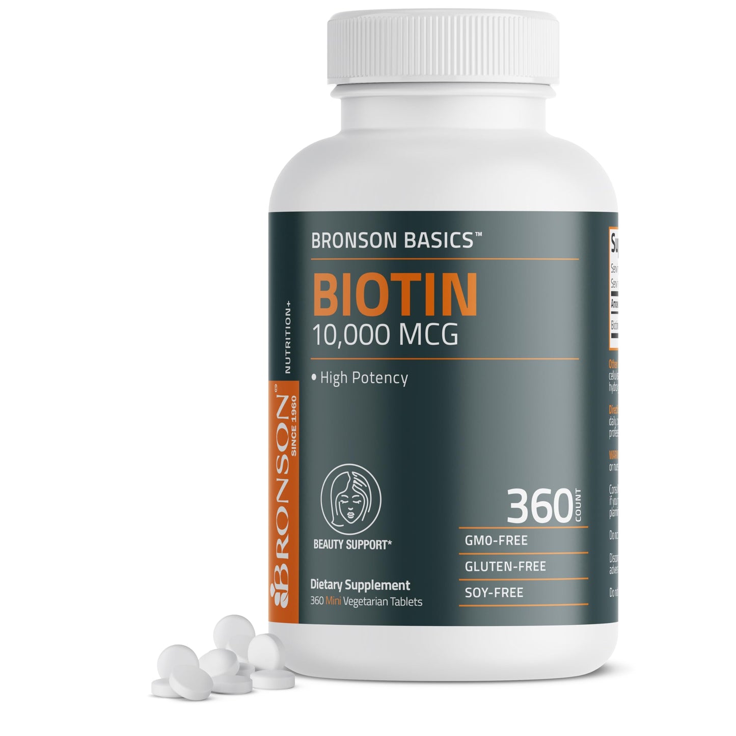 Bronson Biotin 10,000mcg Tablet, Supports Healthy Hair, Skin and Nails, Vegetarian, Non-GMO, 360 Tablets