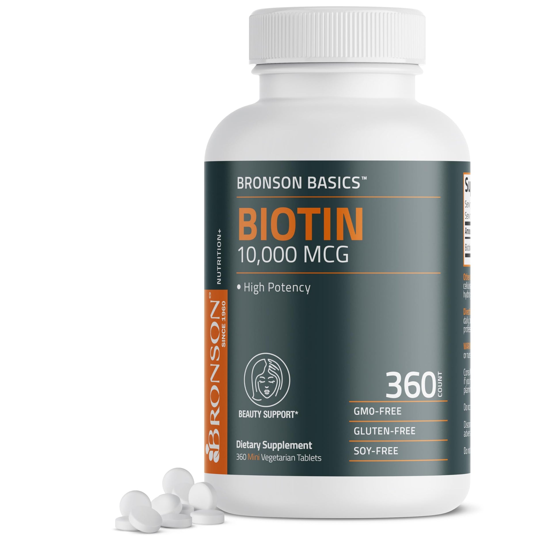 Bronson Biotin 10,000mcg Tablet, Supports Healthy Hair, Skin and Nails, Vegetarian, Non-GMO, 360 Tablets