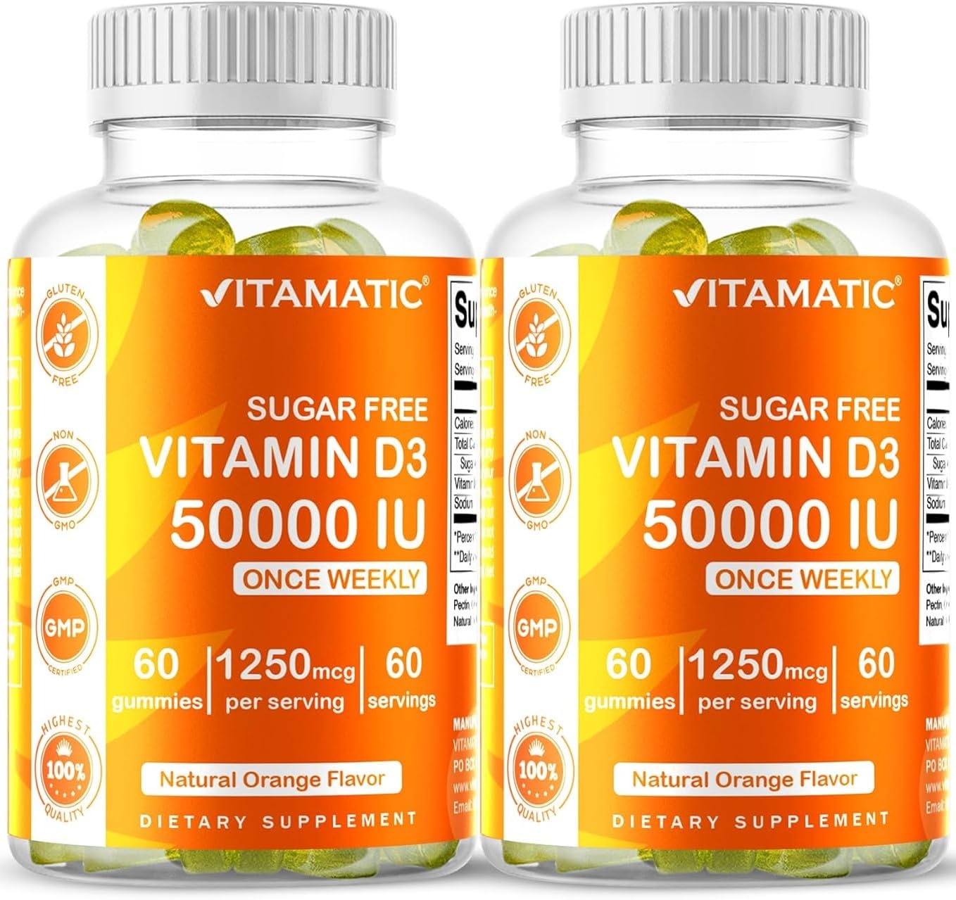 Vitamatic Sugar Free Vitamin D3 50,000 IU Weekly Supplement Gummies 60 Count