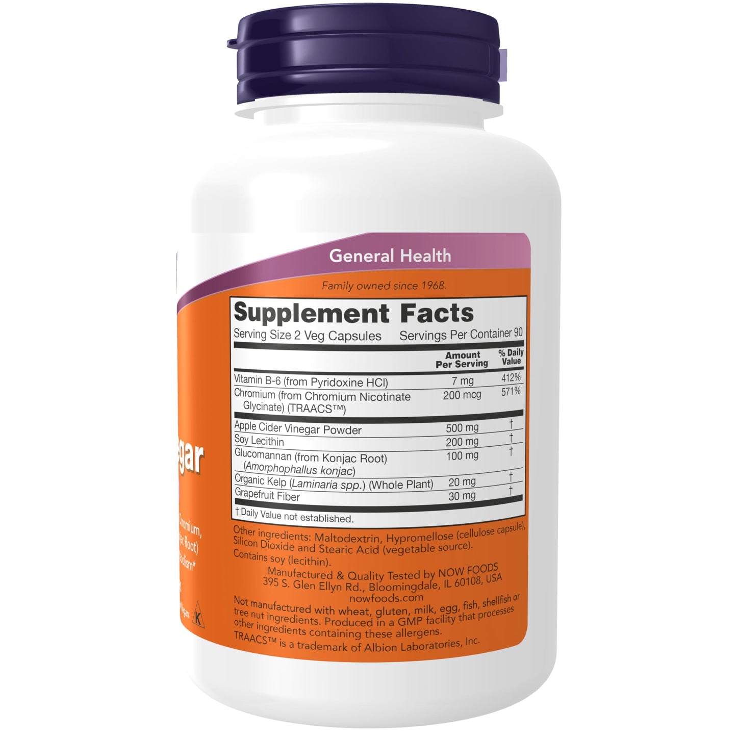 NOW Foods Cider Vinegar with Grapefruit, Lecithin, B-6, Chromium, Kelp & Glucomannan (from Konjac Root), 180 Veg Capsules