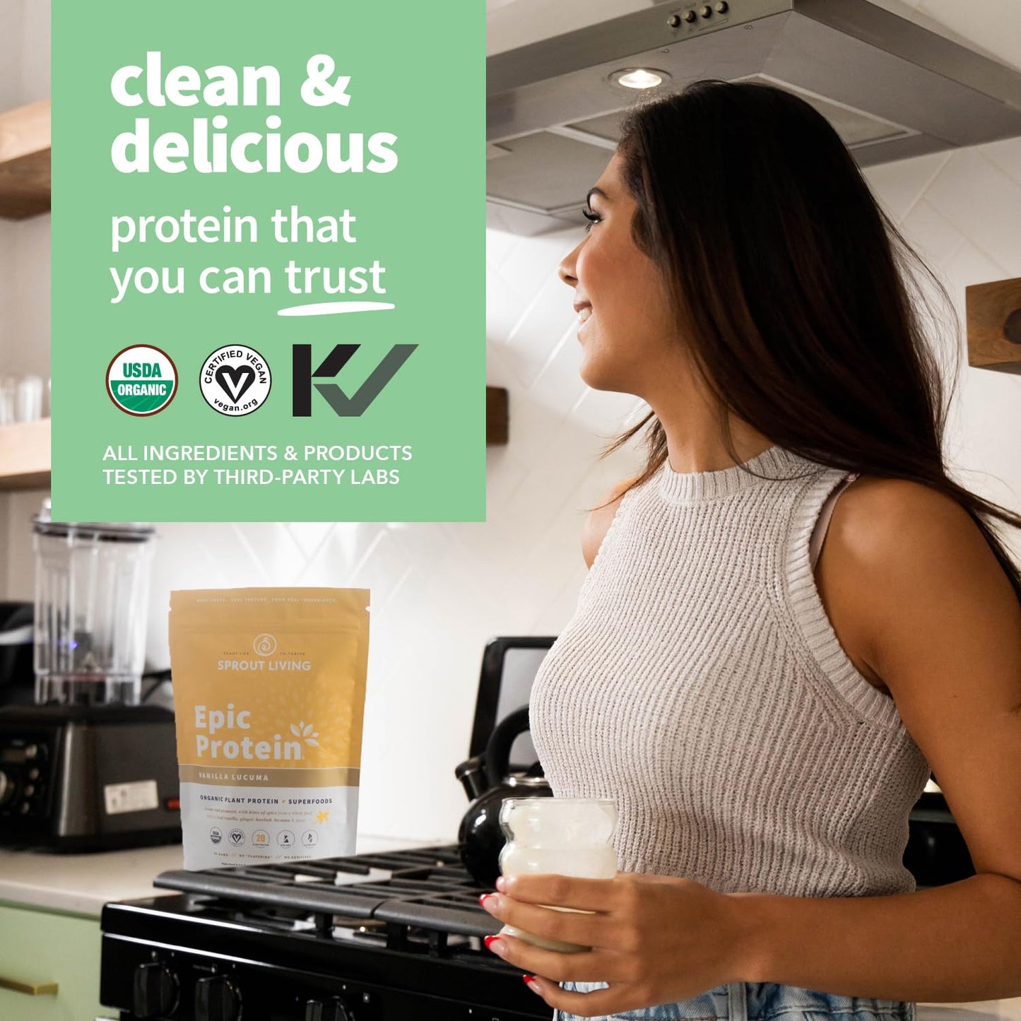 Sprout Living Epic Protein Plant Based Protein & Superfoods Vanilla Lucuma Powder, 32 Servings