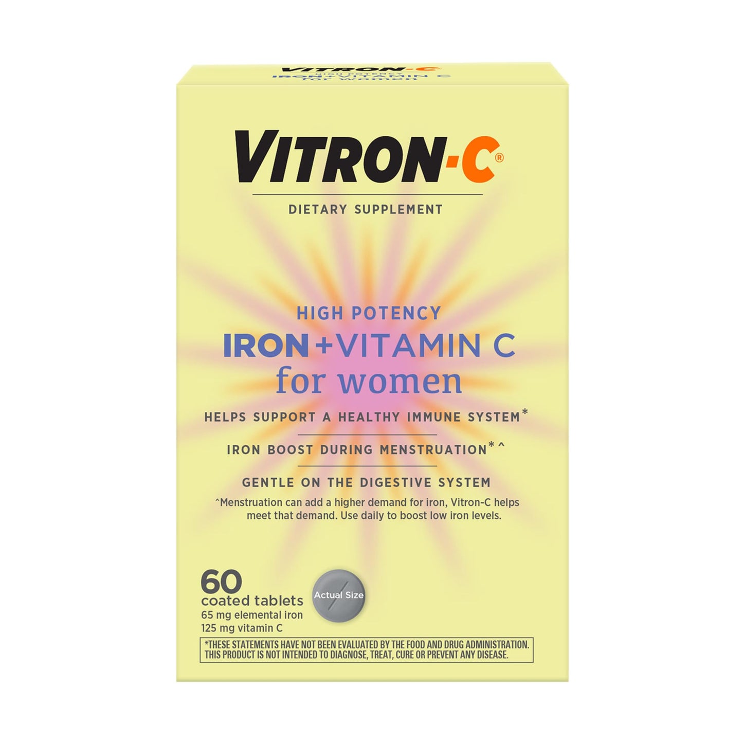 Vitron-C Iron Supplement for Women with Vitamin C, 60 Tablets