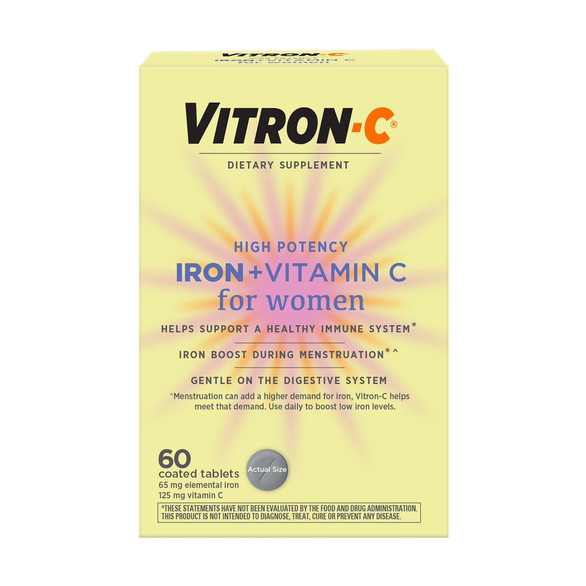 Vitron-C Iron Supplement for Women with Vitamin C, 60 Tablets