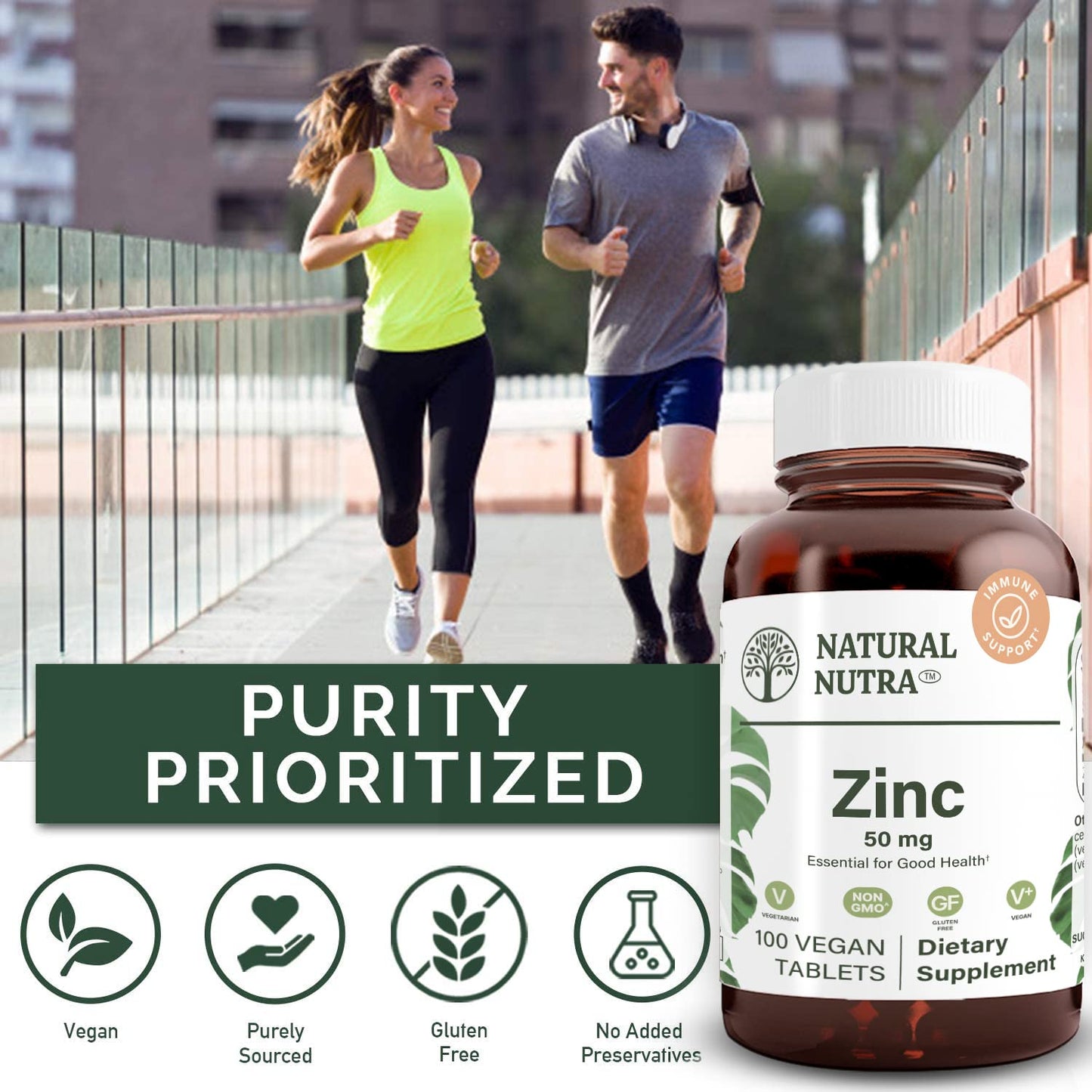 Natural Nutra Zinc Gluconate 50mg Vegan Tablets, 100 Count