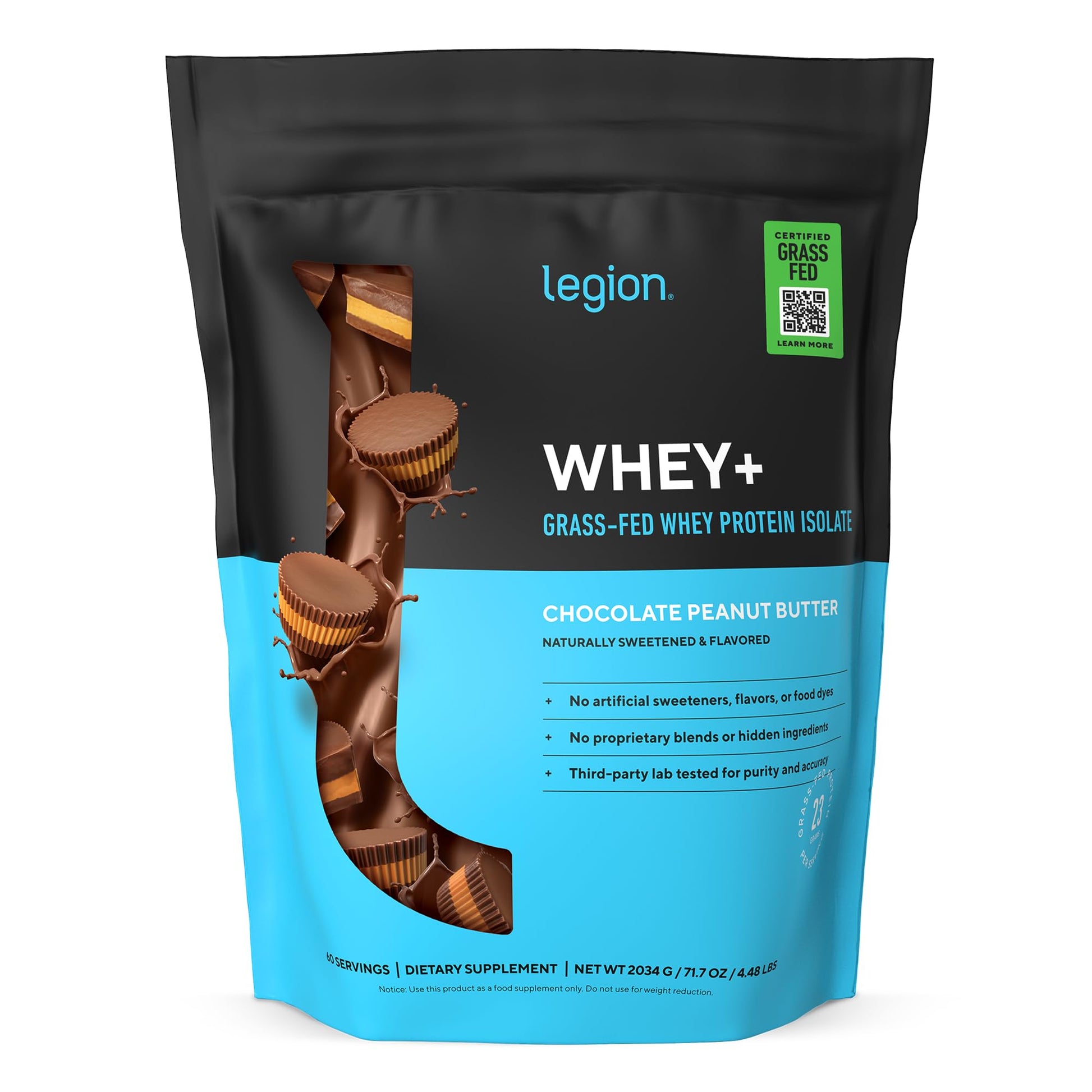 LEGION Whey+ Whey Isolate Protein Powder, Chocolate Peanut Butter, 60 Servings