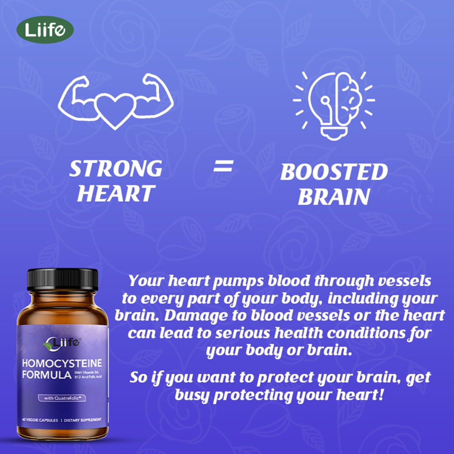 LIIFE Homocysteine Formula – Quatrefolic, B6/B12/Betaine Capsule, 60 Count