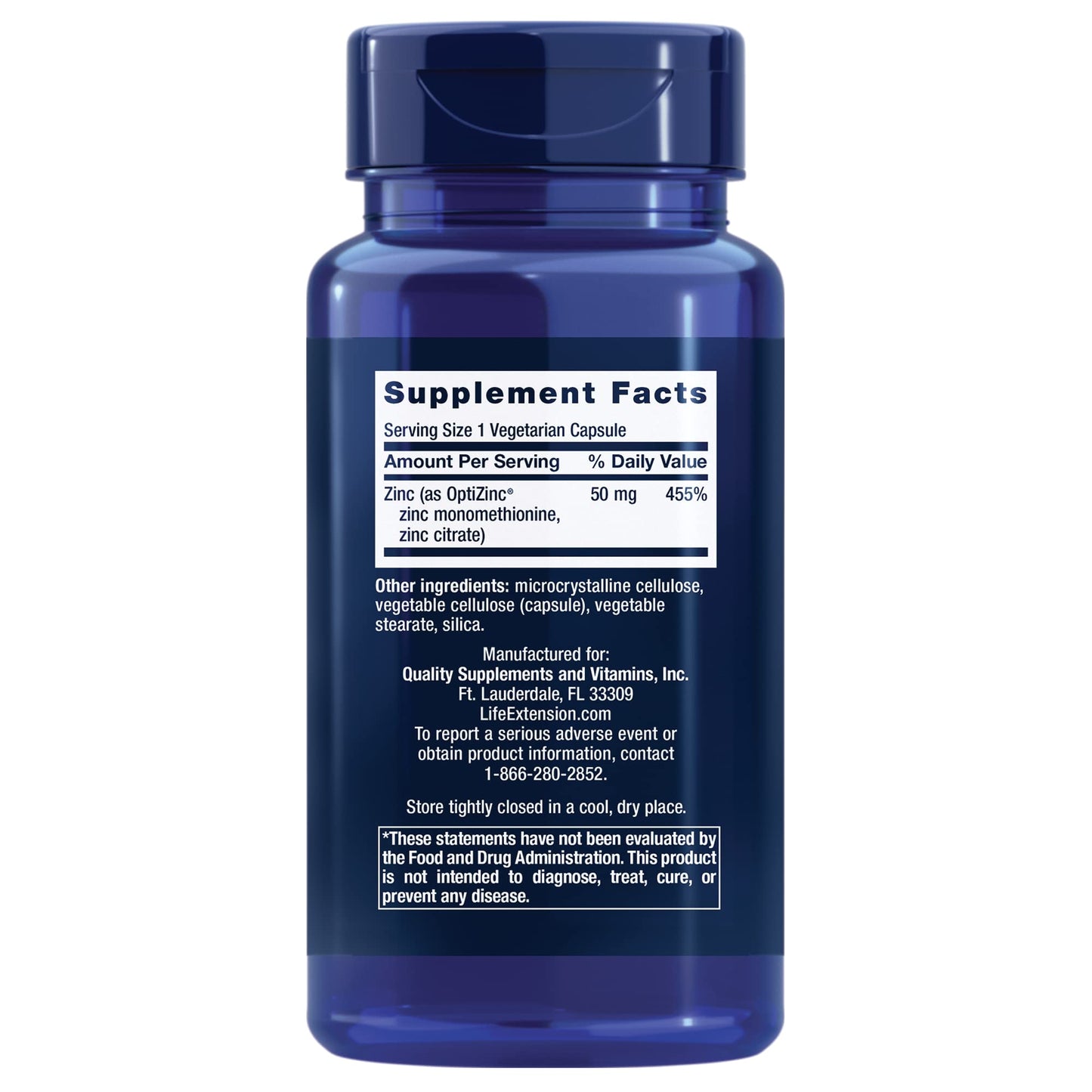 Life Extension Zinc Caps 50 mg Zinc Citrate Capsule, 90 Count