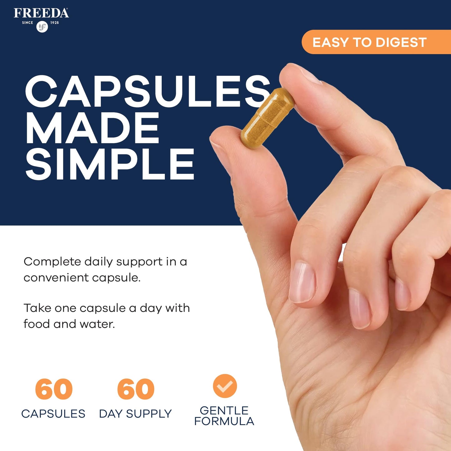 FREEDA Vitamin B Complex with Vitamin C & Zinc – Stress B Complex, Methylfolate & Active B12 + B1 B2 B3 B6 Biotin Choline – BComplex Vitamins for Women & Men – SCD Legal, Kosher, Vegan Capsules, 60 Count