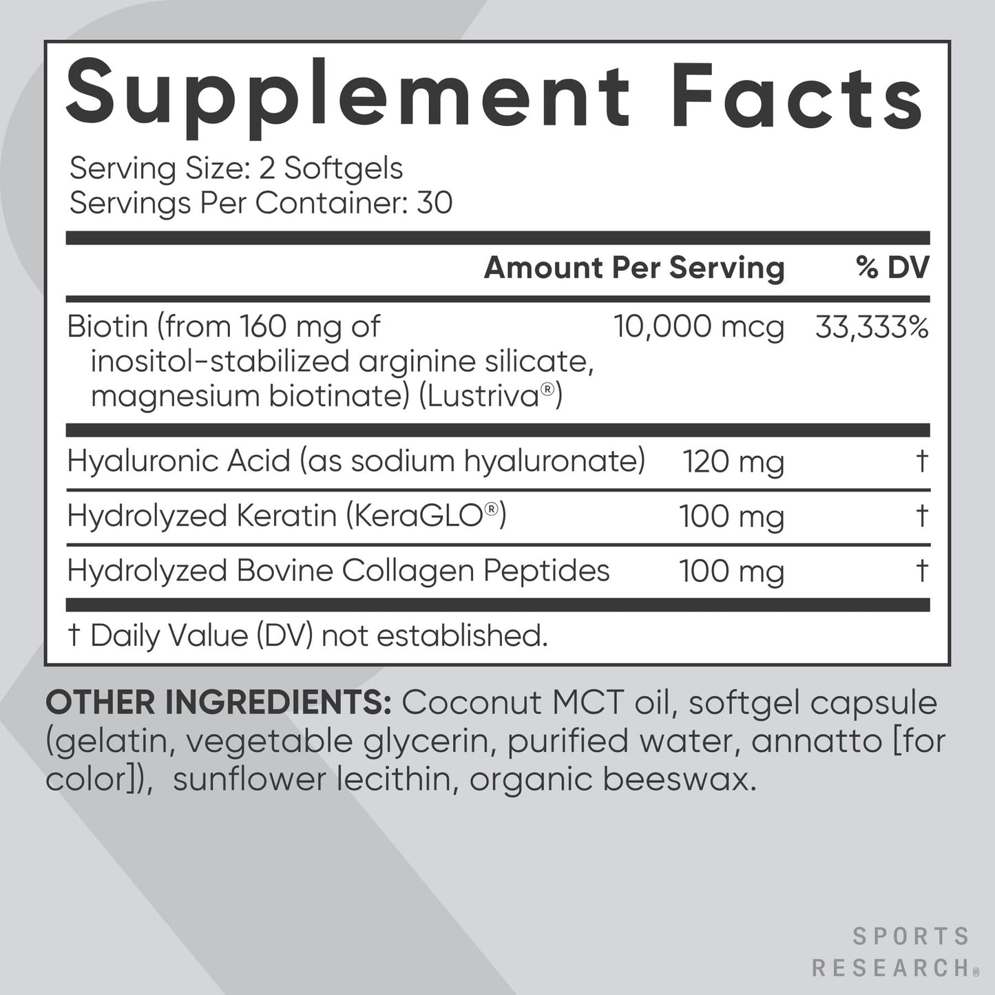 Sports Research Hair, Skin & Nails Complex Softgel 60 Softgels