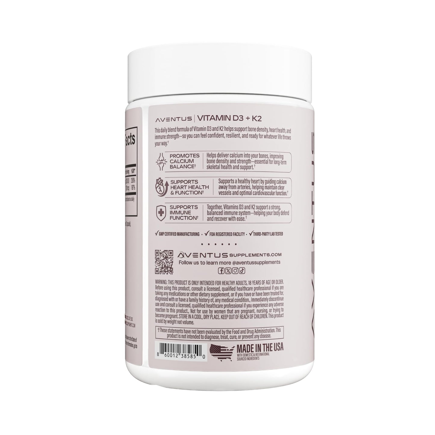 Aventus Women’s Daily Vitamin D3 + K2, 2,000 IU D3 & 100 mcg K2, 30 Capsules