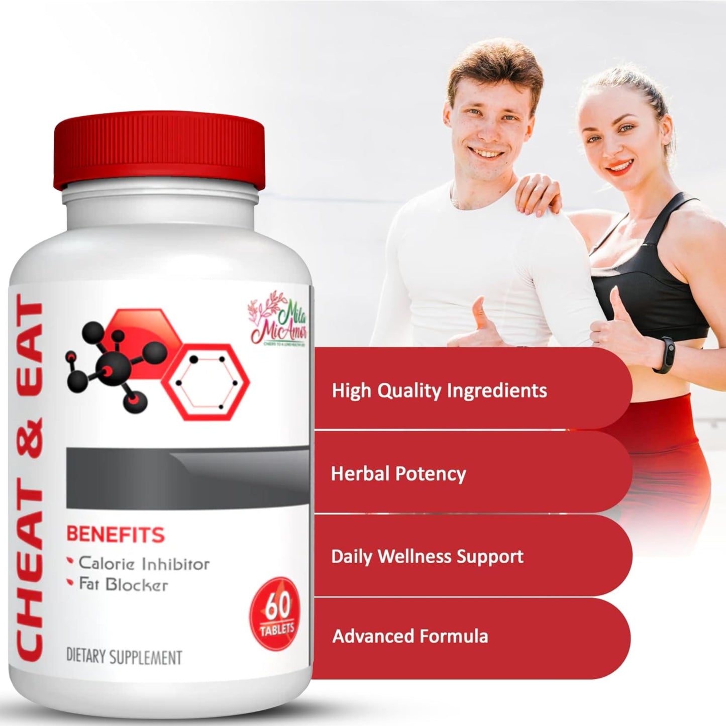 Mila Miamor Cheat & Eat – Caffeine-Free Craving & Digestive Support Formula, Non-GMO, 60 Capsules