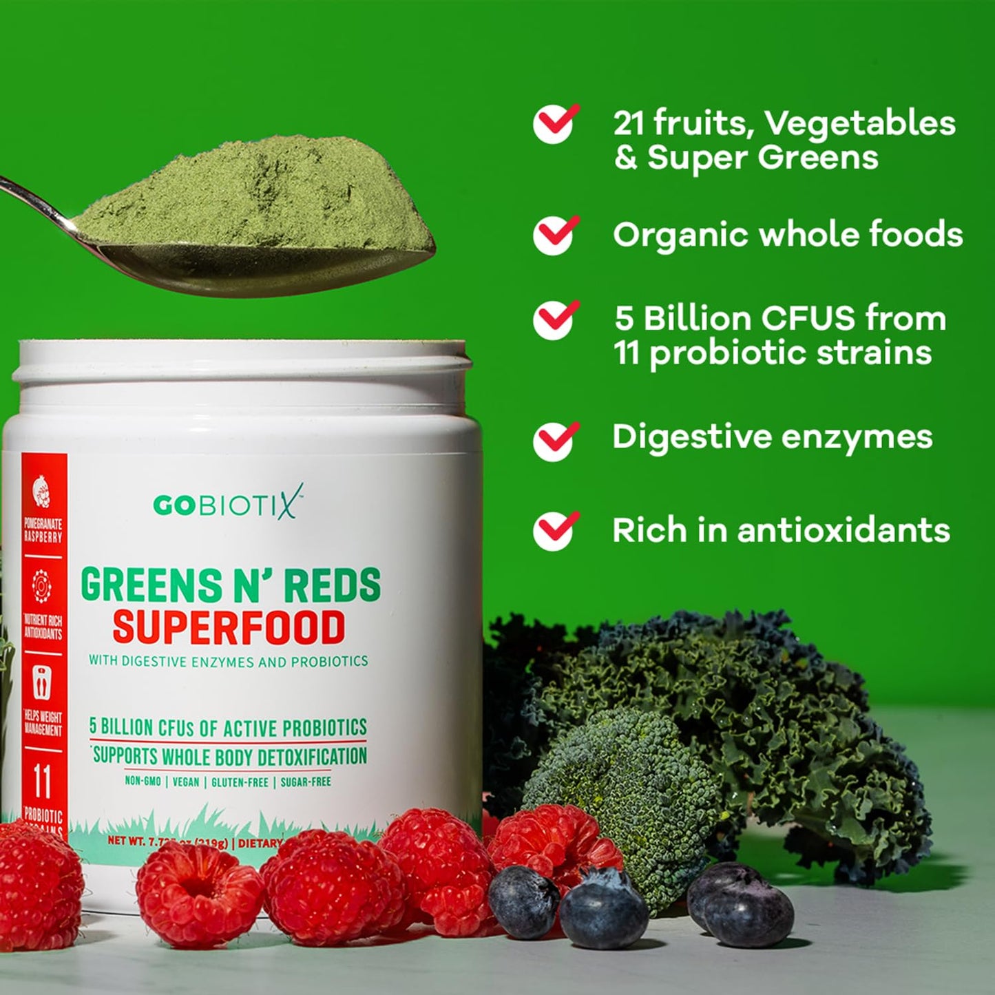GOBIOTIX Bundle Prebiotic Fiber Supplement + Super Greens Powder + Super Reds Powder, 2-Pack