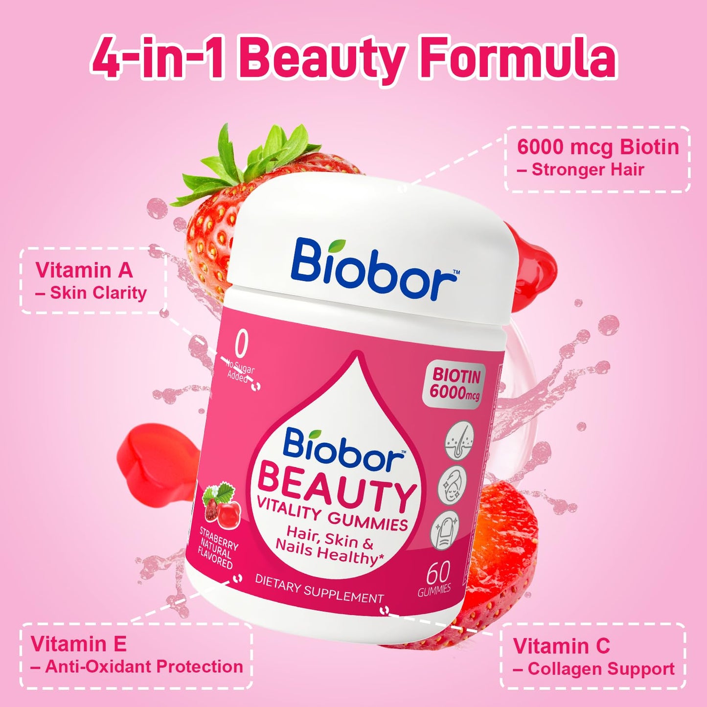 Biobor Beauty Gummies 6000mcg Biotin 120 Count